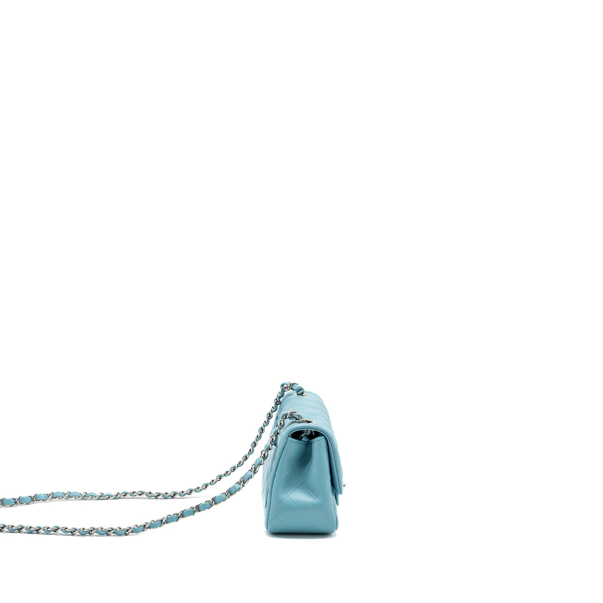 CHANEL MINI SQUARE FLAP BAG LAMBSKIN LIGHT BLUE SHW (MICROCHIP)