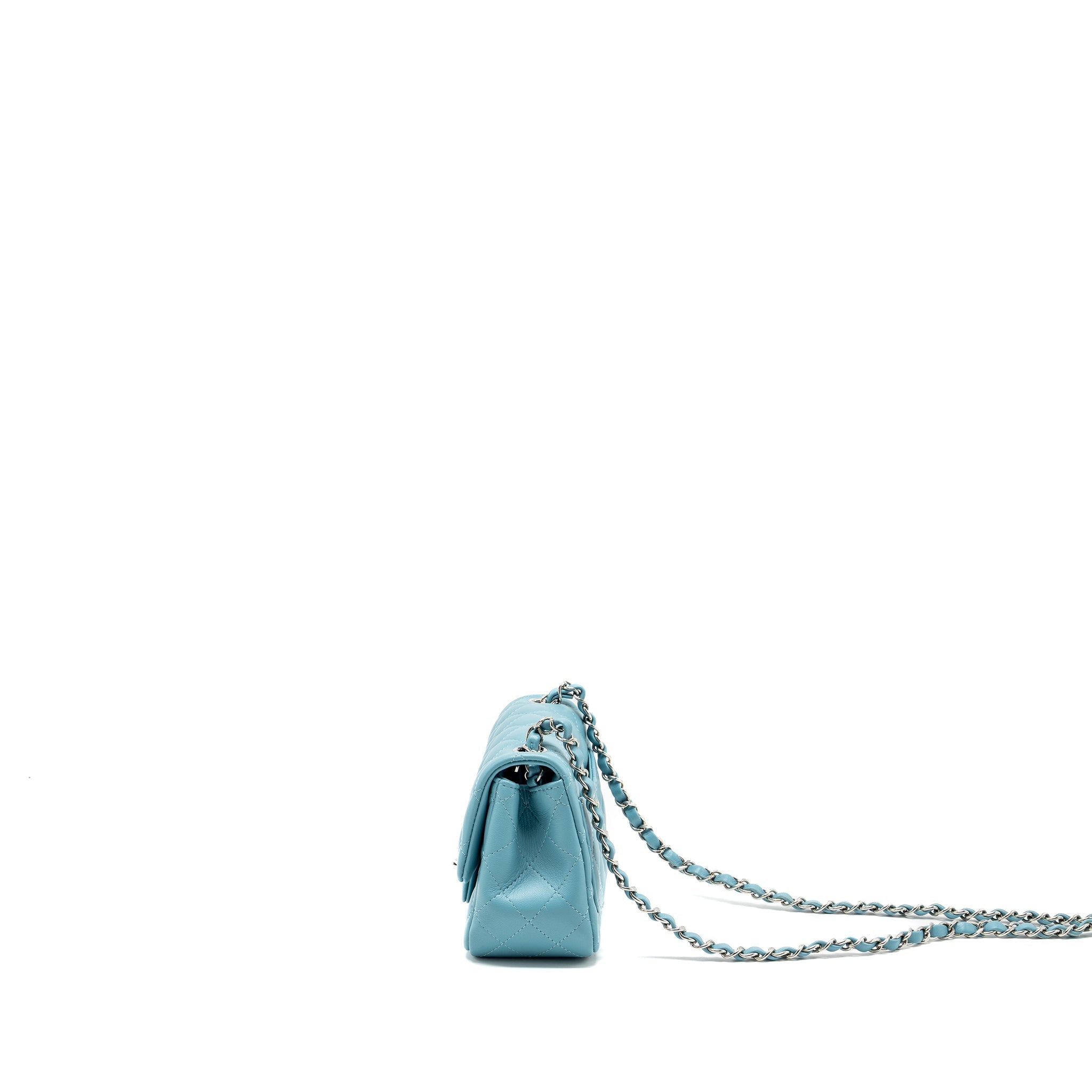 CHANEL MINI SQUARE FLAP BAG LAMBSKIN LIGHT BLUE SHW (MICROCHIP)