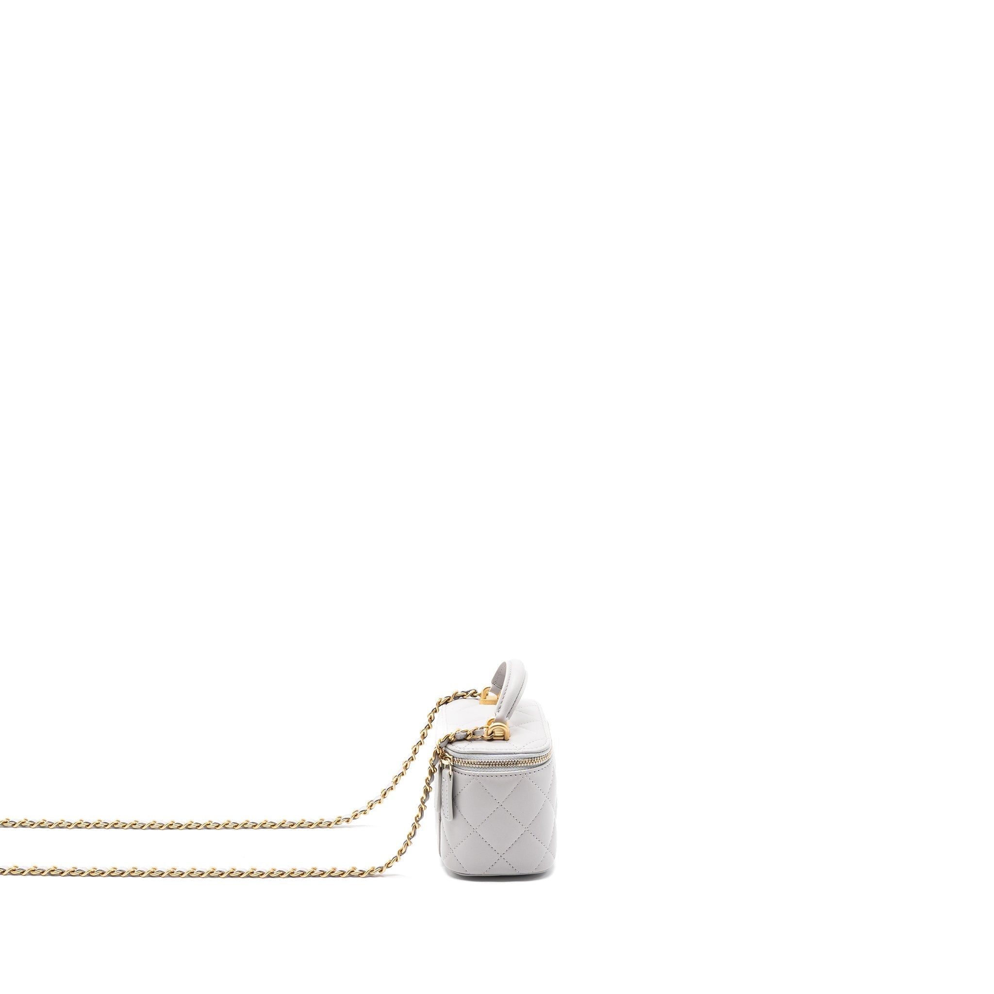 CHANEL TOP HANDLE MINI VANITY WITH CHAIN LIGHT GREY GHW