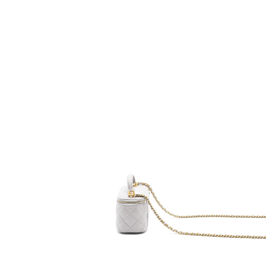 CHANEL TOP HANDLE MINI VANITY WITH CHAIN LIGHT GREY GHW