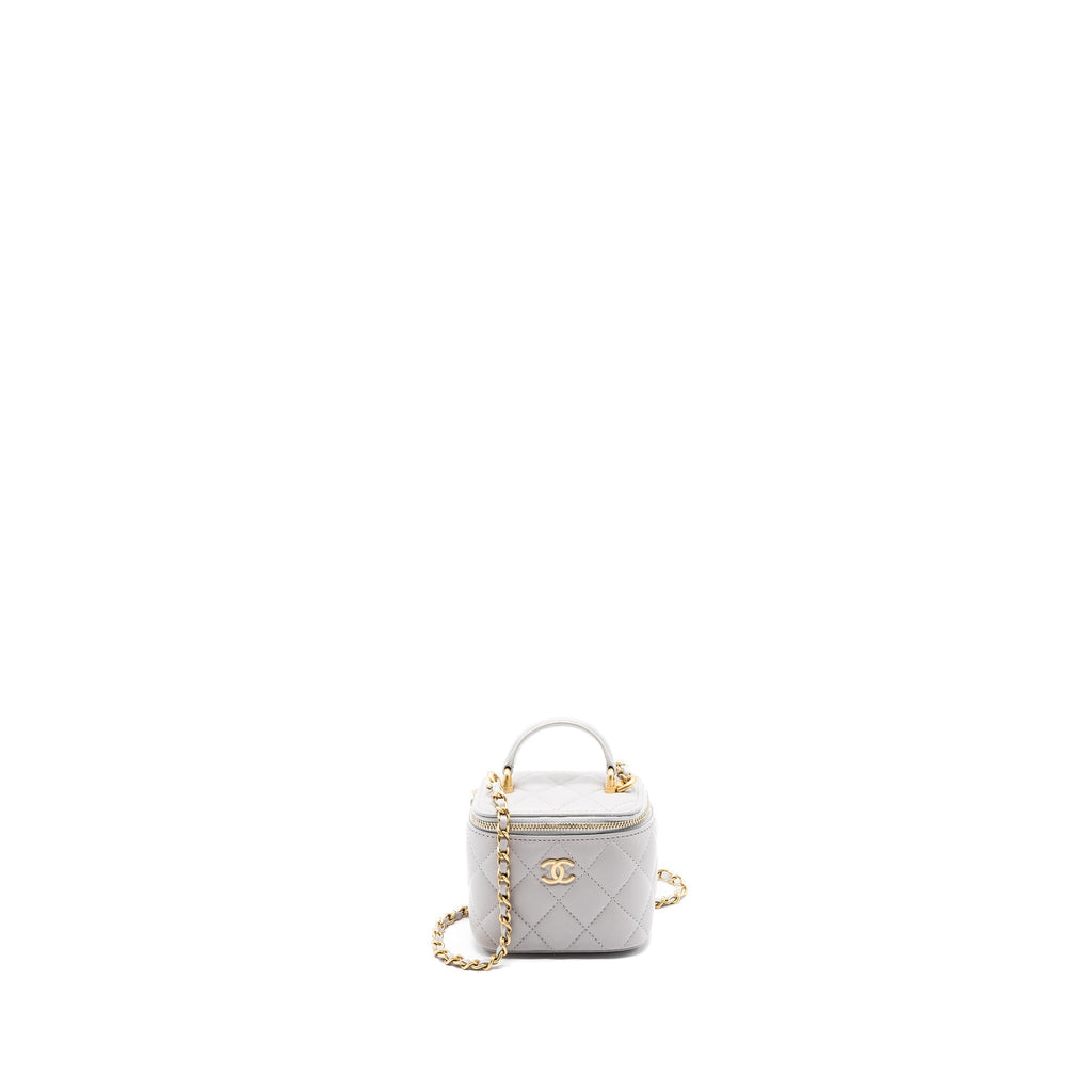 CHANEL TOP HANDLE MINI VANITY WITH CHAIN LIGHT GREY GHW