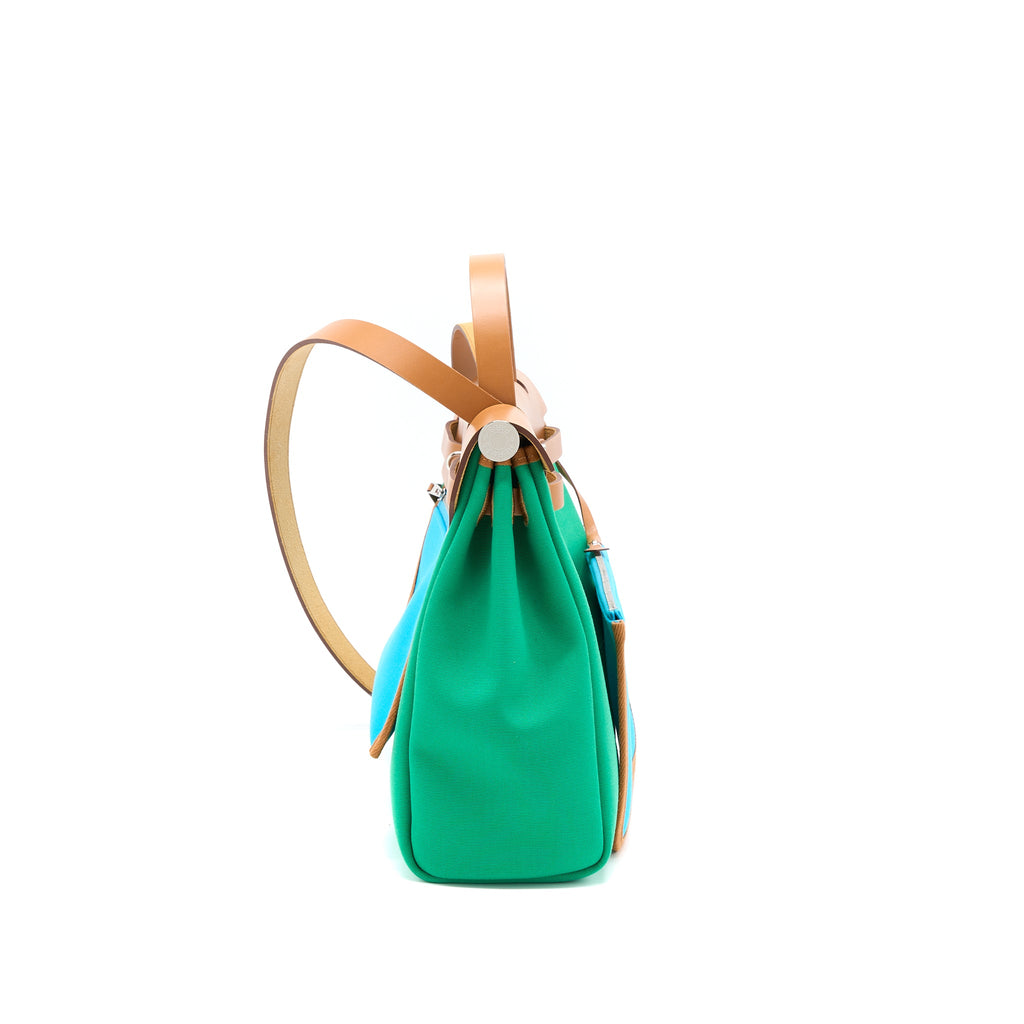 Hermes Herbag Zip 31 Bag Canvas Menthe-Bleu Azteque/Nature SHW