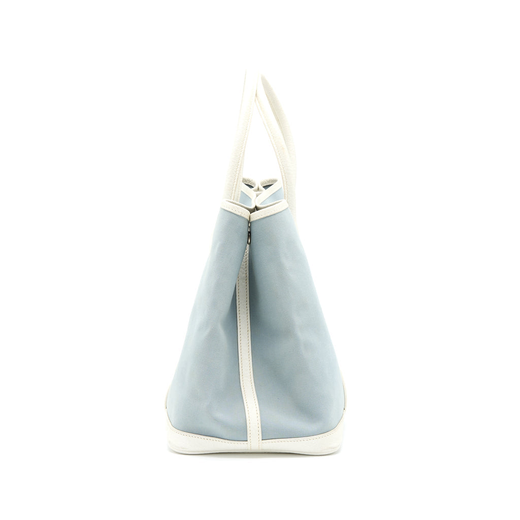HERMES GARDEN PARTY 36 LEATHER/CANVAS LIGHT BLUE/BLANC SHW