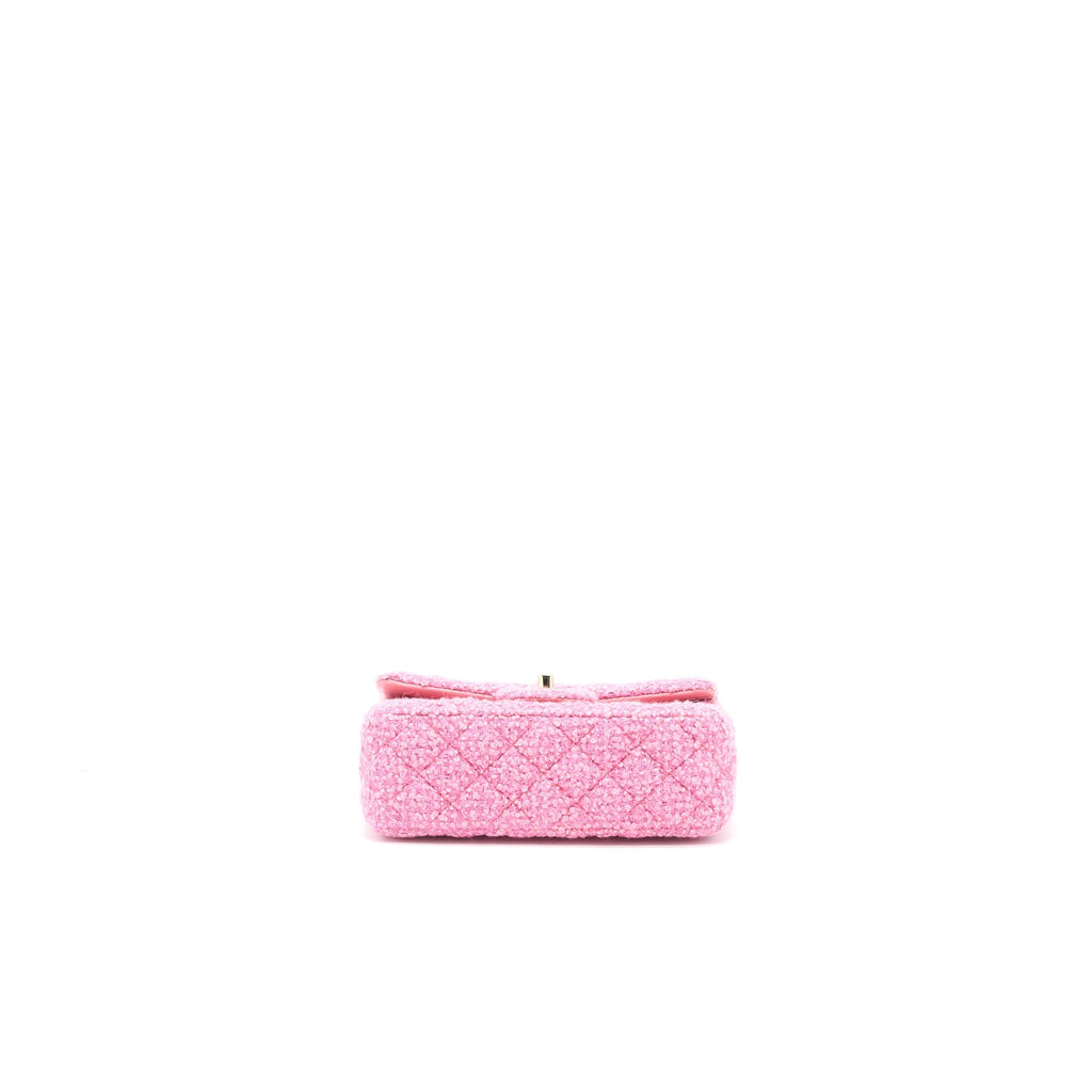 CHANEL MINI RECTANGULAR FLAP BAG TWEED PINK LGHW (MICROCHIP)