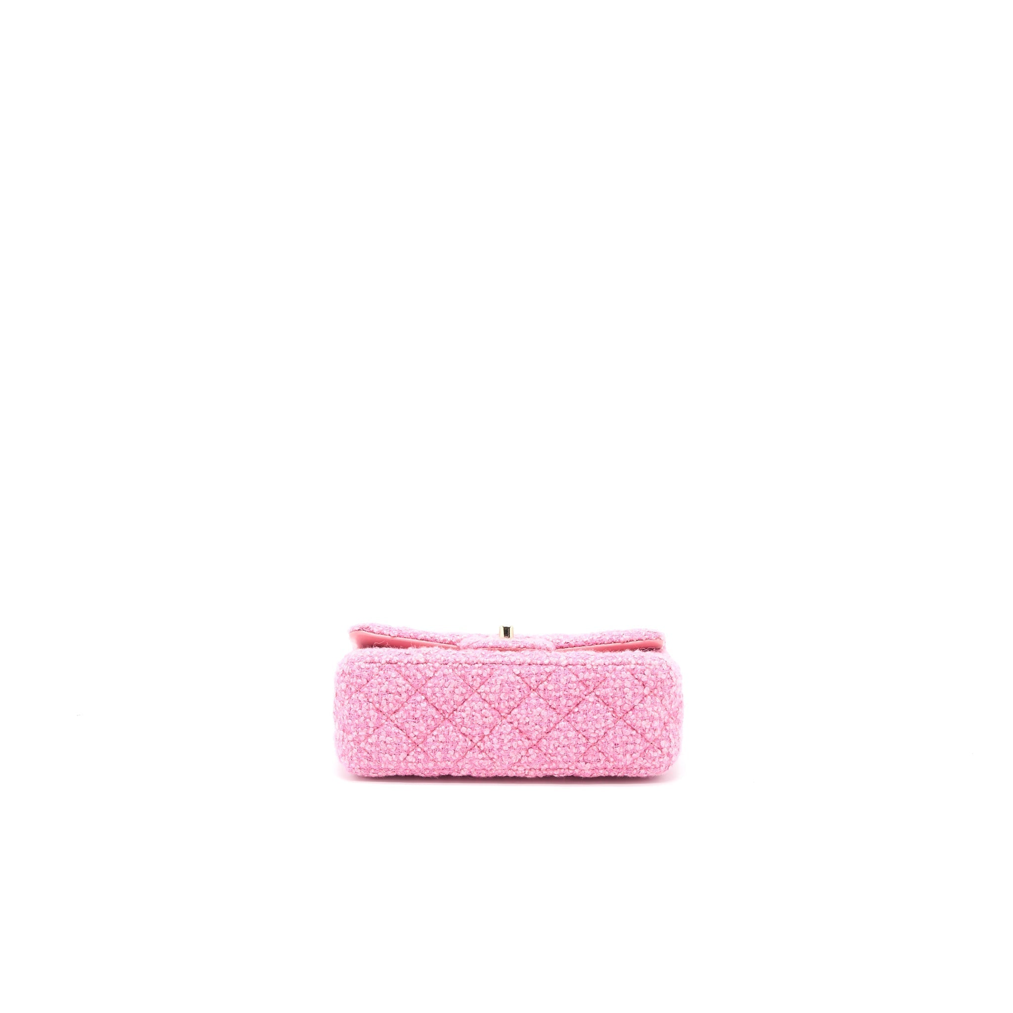 CHANEL MINI RECTANGULAR FLAP BAG TWEED PINK LGHW (MICROCHIP)