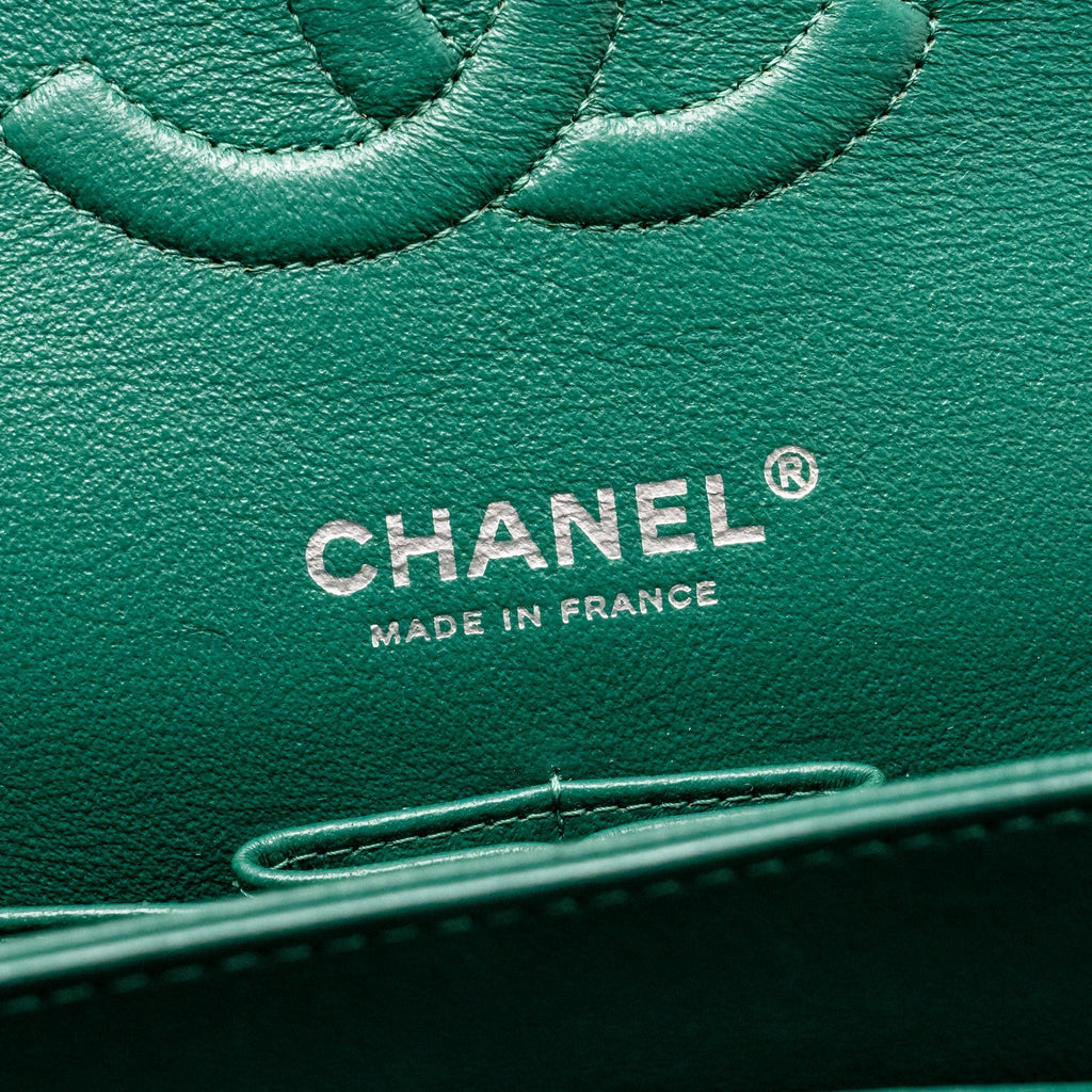 CHANEL MEDIUM CLASSIC DOUBLE FLAP BAG LAMBSKIN GREEN SHW