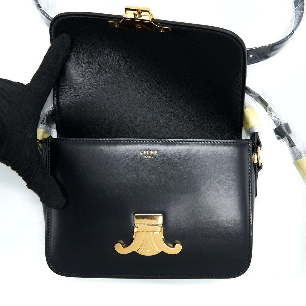 CELINE TEEN TRIOMPHE SHOULDER BAG CALFSKIN BLACK GHW