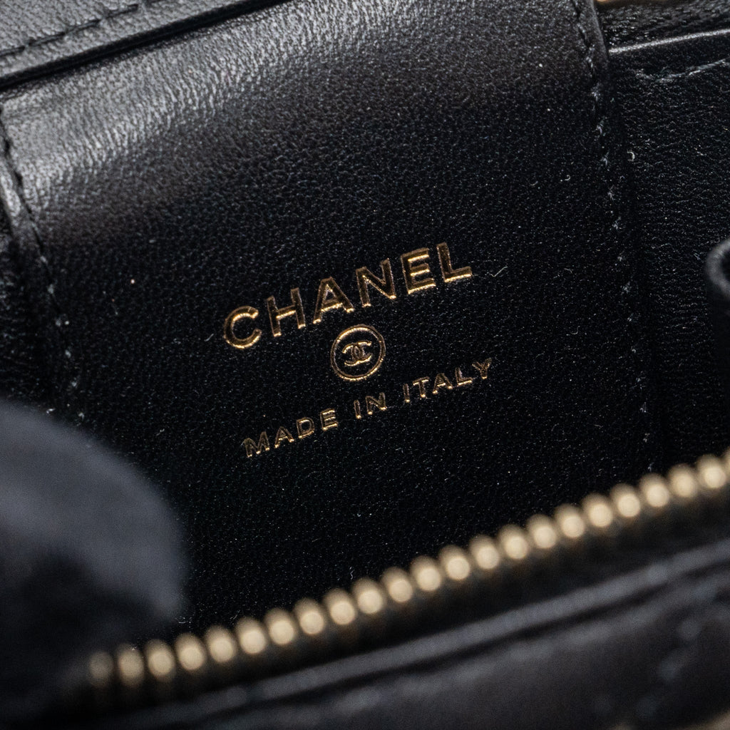 CHANEL TOP HANDLE MINI VANITY WITH CHAIN LAMBSKIN BLACK LGHW (MICROCHIP)