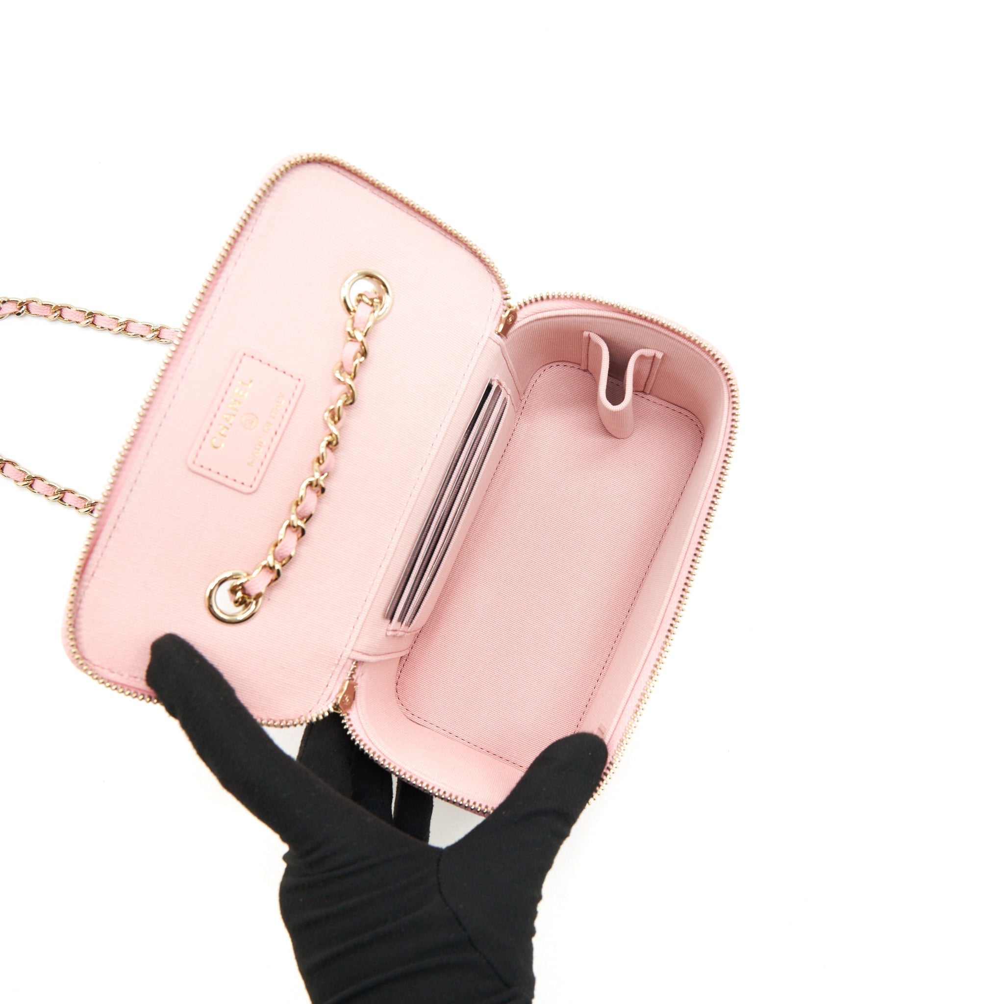 CHANEL 22C LONG VANITY WITH CHAIN CAVIAR LIGHT PINK LGHW