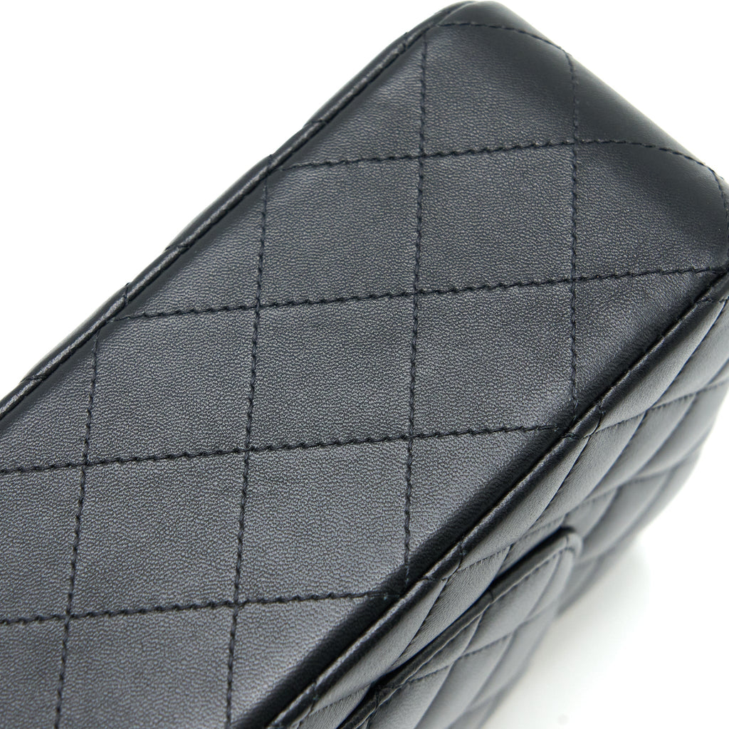 CHANEL MEDIUM CLASSIC FLAP BAG LAMBSKIN BLACK RGHW (MICROCHIP)