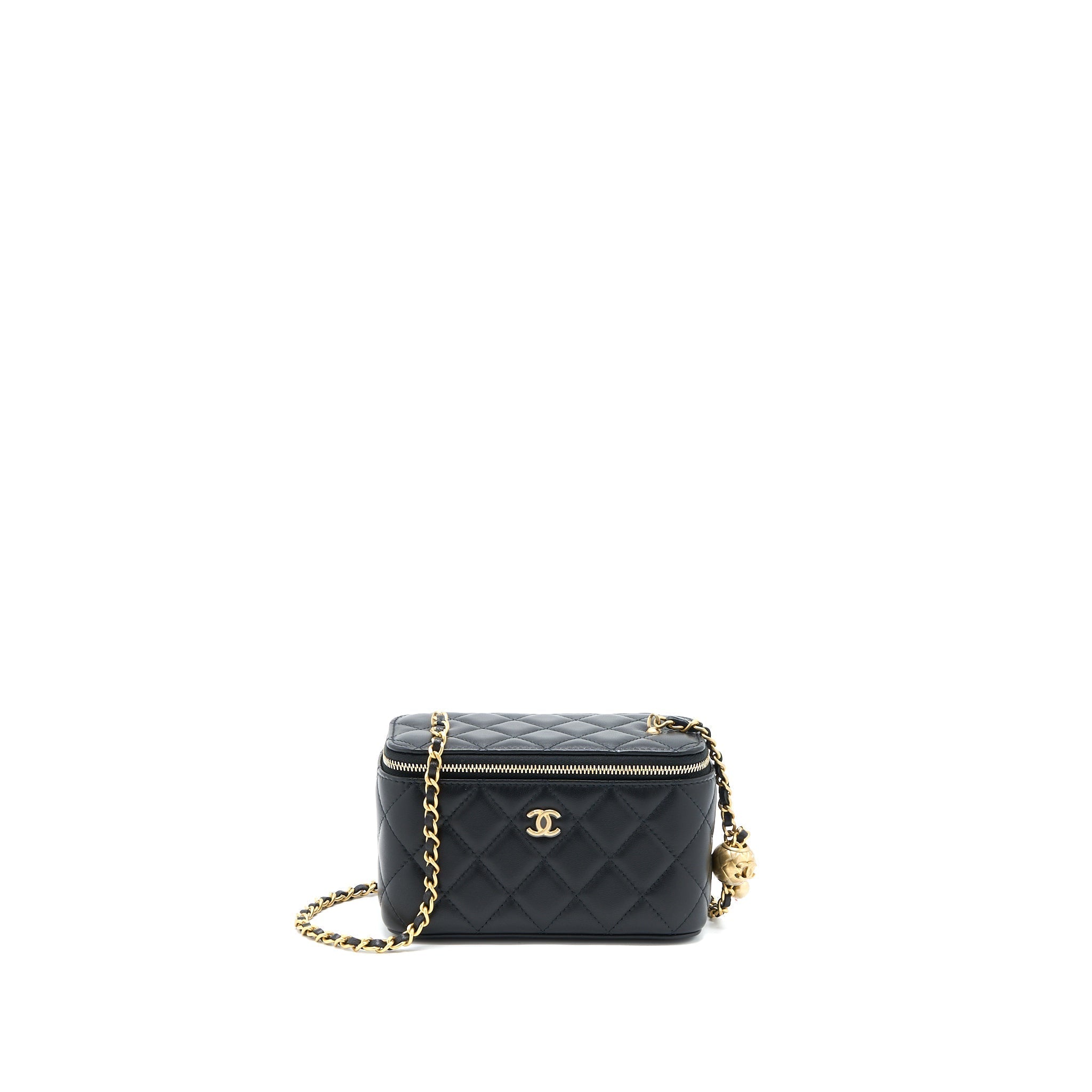 CHANEL 22A PEARL CRUSH LONG VANITY WITH CHAIN LAMBSKIN BLACK GHW