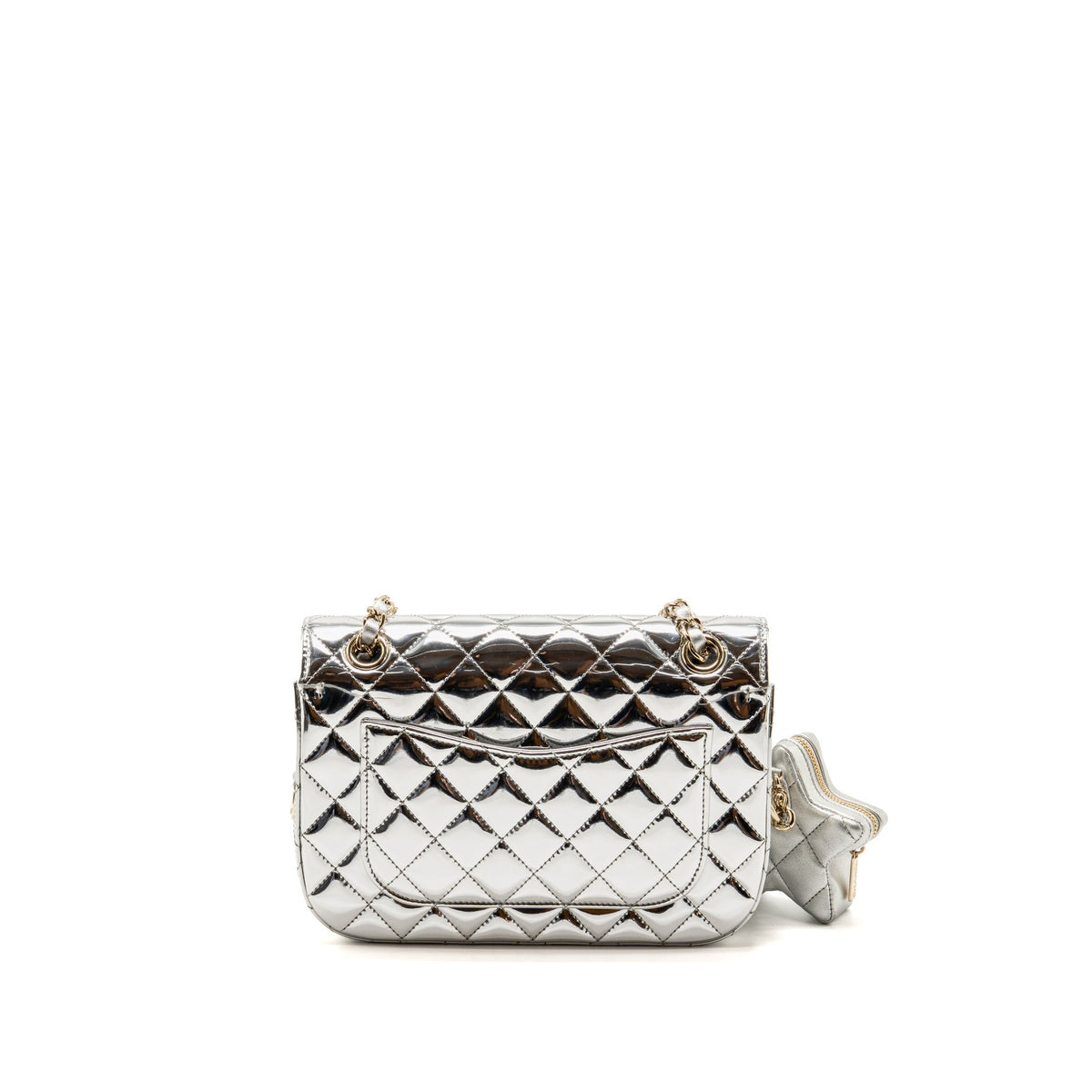Chanel 24C Small Hollywood Boulevard Flap Bag with Star Coin Purse Patent/Calfskin Metallic Silver LGHW (Microchip)