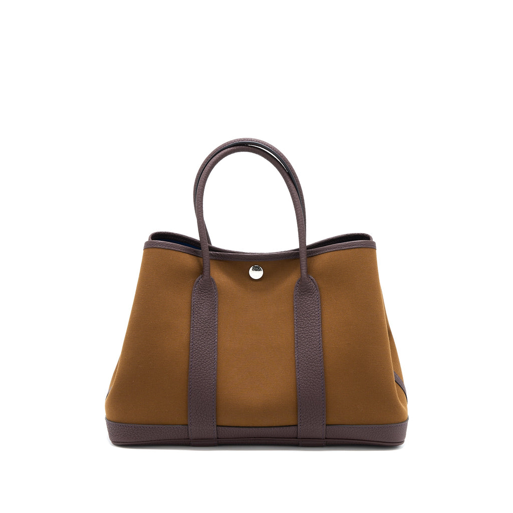 Hermes Garden Party 30 Canvas/Leather Alezan/ Bleu Outrener/ Rouge Sellier SHW