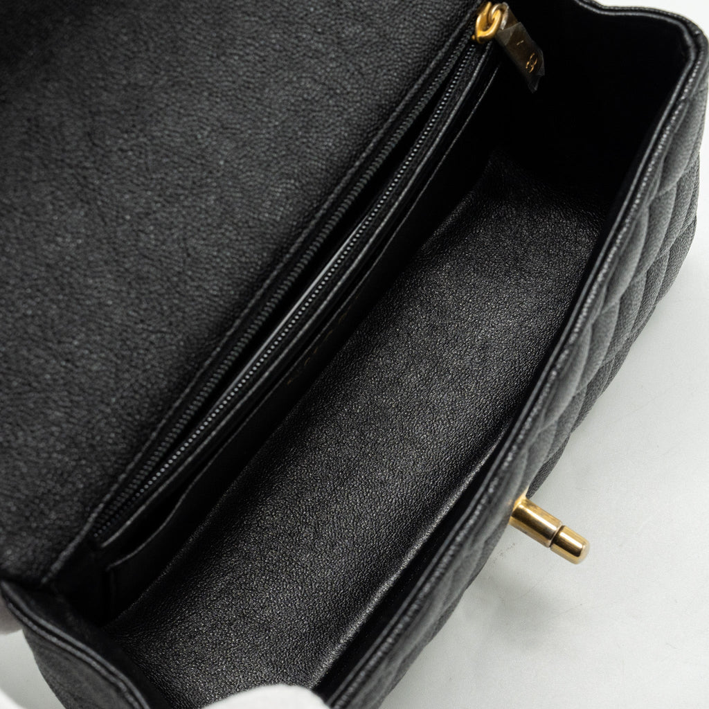 CHANEL TOP HANDLE MINI RECTANGULAR FLAP BAG CAVIAR BLACK GHW