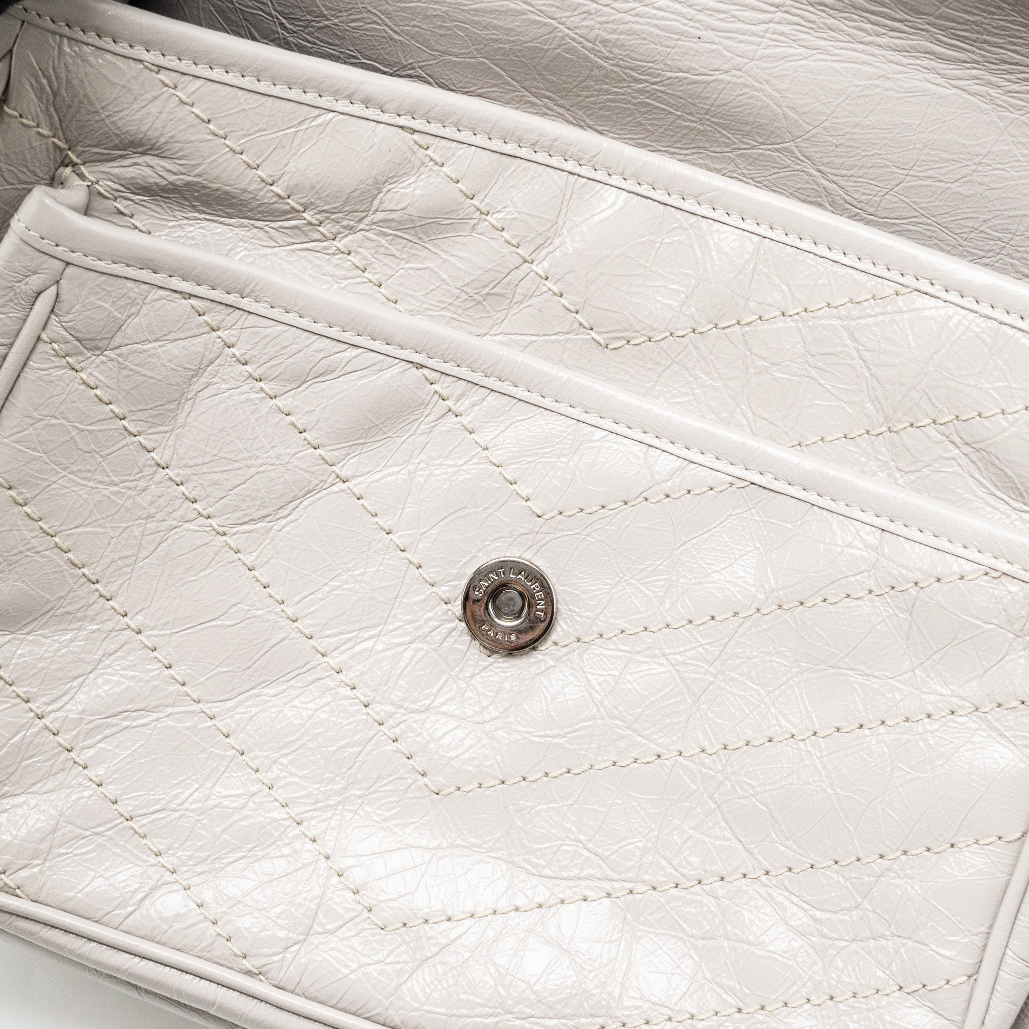SAINT LAURENT MEDIUM NIKI BAG CALFSKIN GREY RUTHENIUM HARDWARE