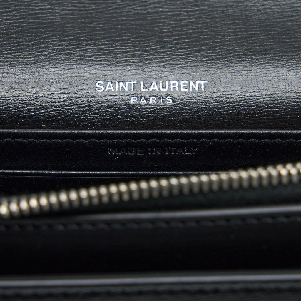 SAINT LAURENT SUNSET CHAIN WALLET SMOOTH CALFSKIN BLACK SHW