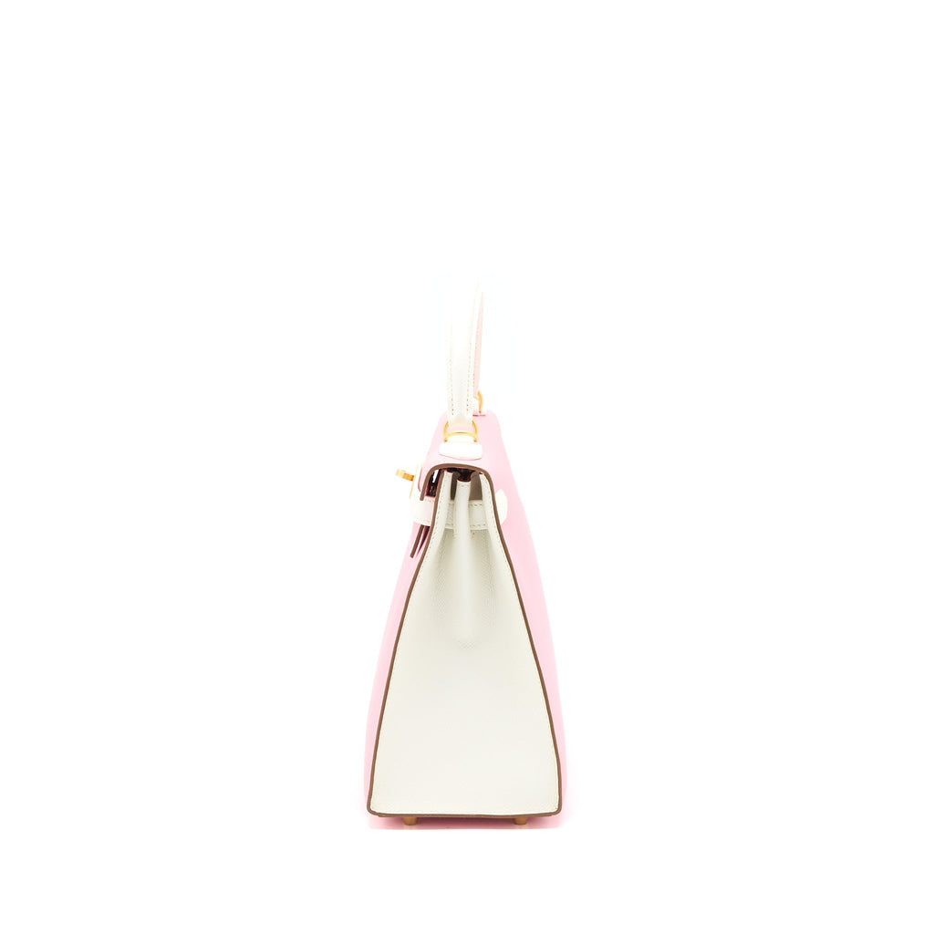 HERMES KELLY 28 SPECIAL ORDER EPSOM BLANC/ROSE CONFETTI BRUSHED GHW