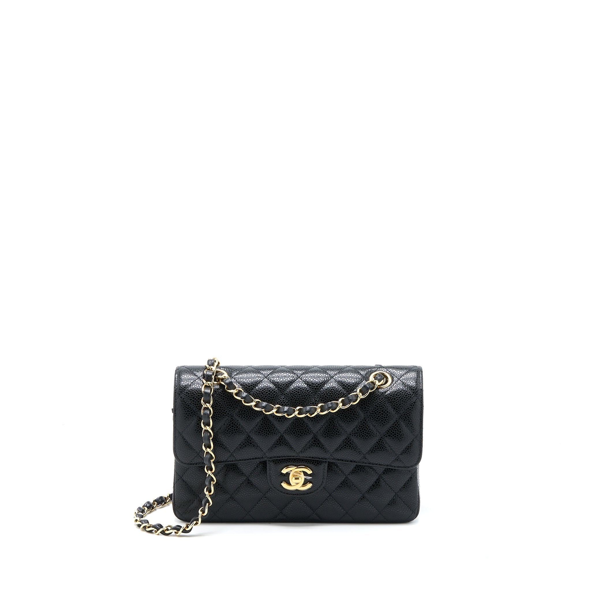 CHANEL SMALL CLASSIC DOUBLE FLAP BAG CAVIAR BLACK GHW (MICROCHIP)