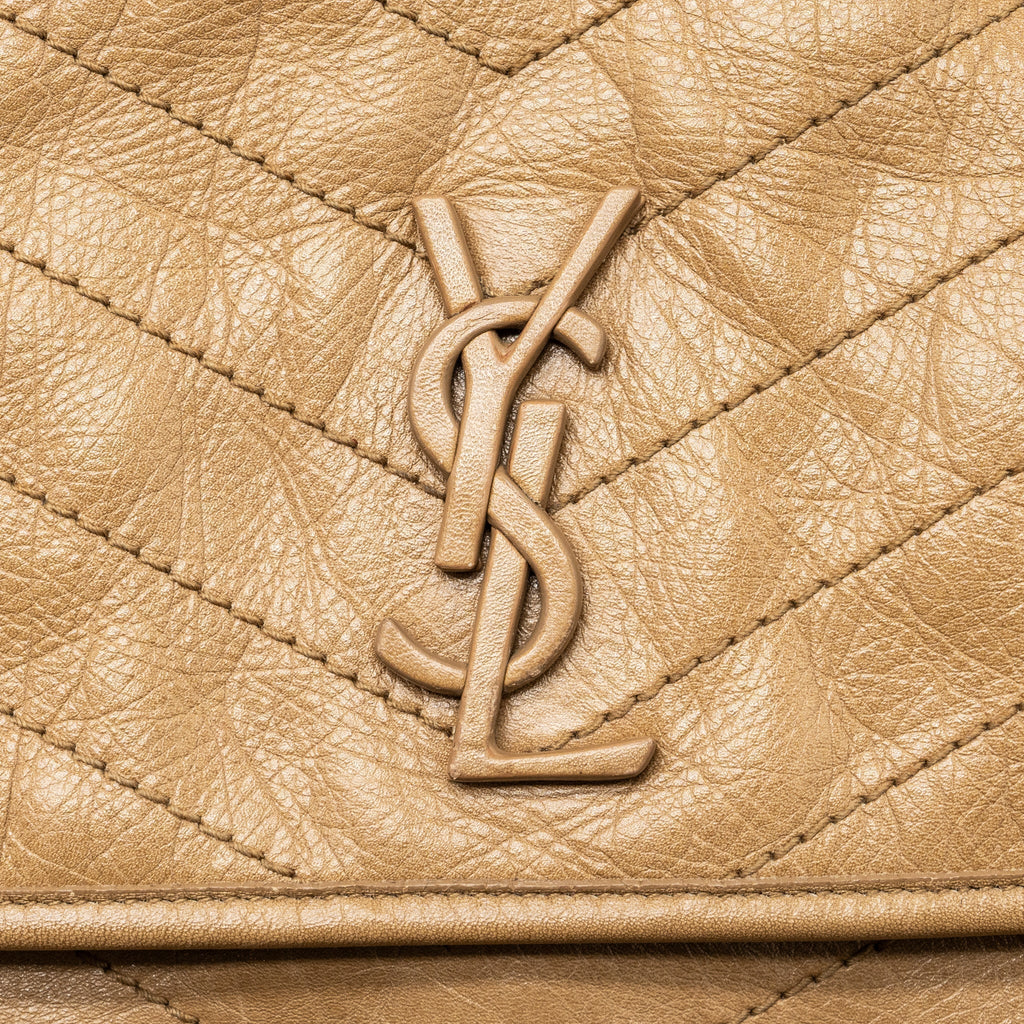 SAINT LAURENT MEDIUM NIKI BAG CRINKLED CALFSKIN DARK BEIGE RUTHENIUM HARDWARE