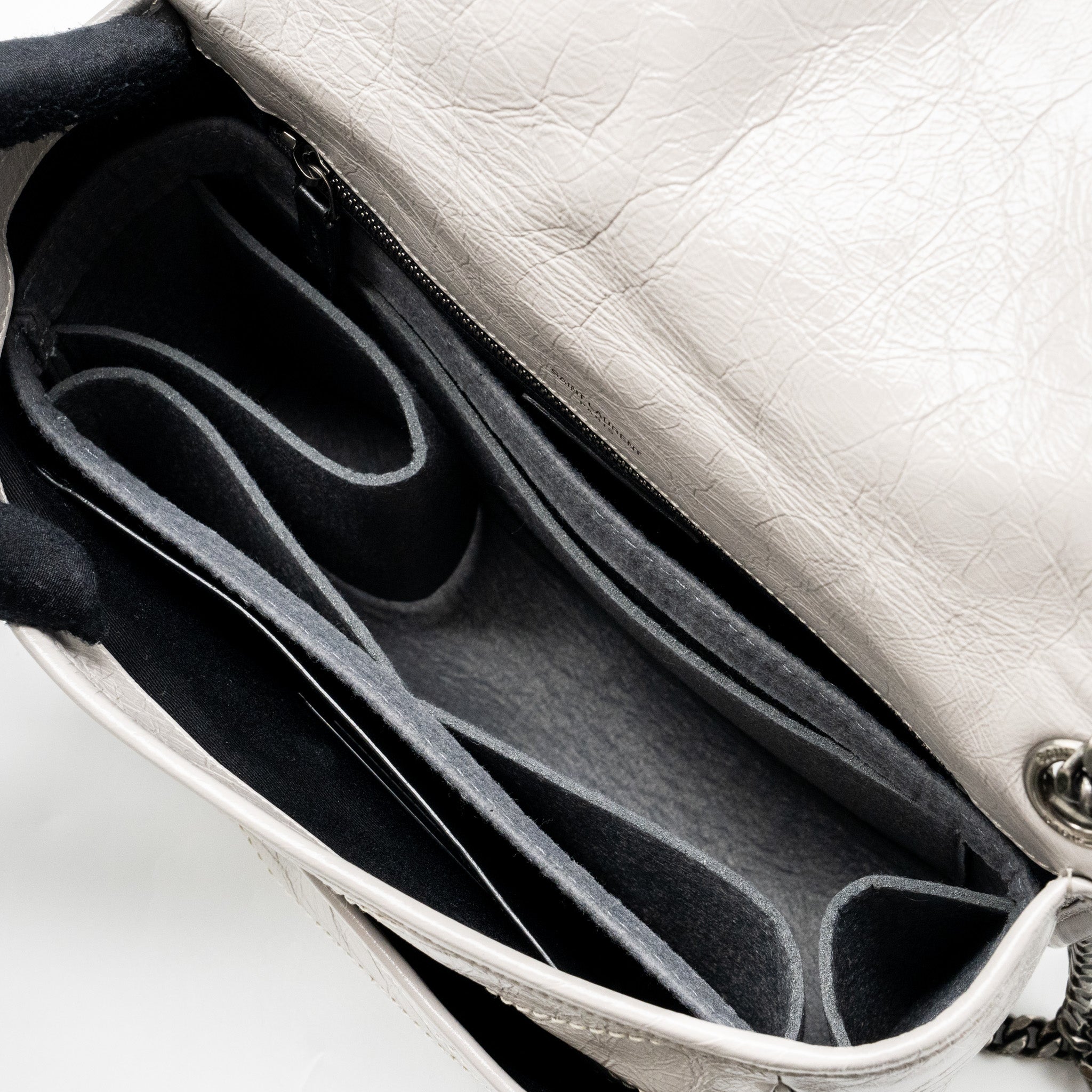 SAINT LAURENT MEDIUM NIKI BAG CALFSKIN GREY RUTHENIUM HARDWARE
