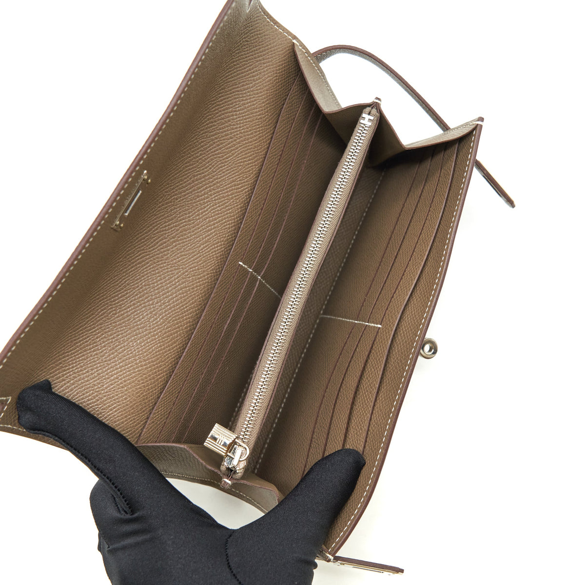 Hermes Classic Kelly Long Wallet Epsom Etoupe SHW