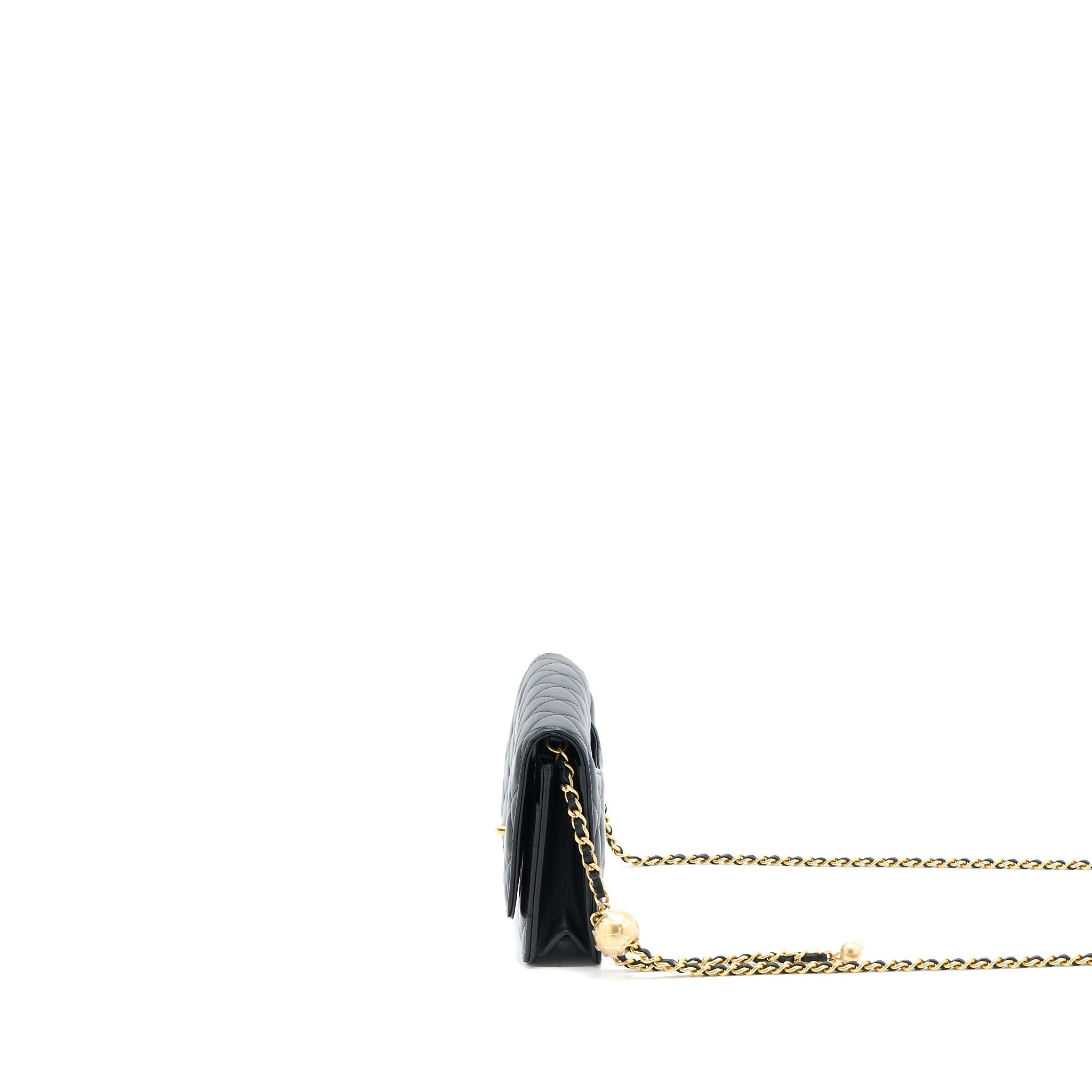 CHANEL PEARL CRUSH WALLET ON CHAIN LAMBSKIN BLACK BRUSHED GHW (MICROCHIP)