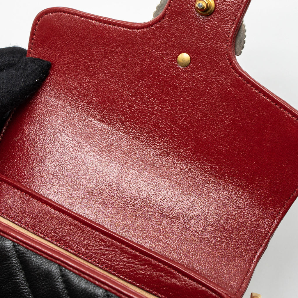 GUCCI GG MARMONT MINI TOP HANDLE BAG CALFSKIN BLACK/RED GHW