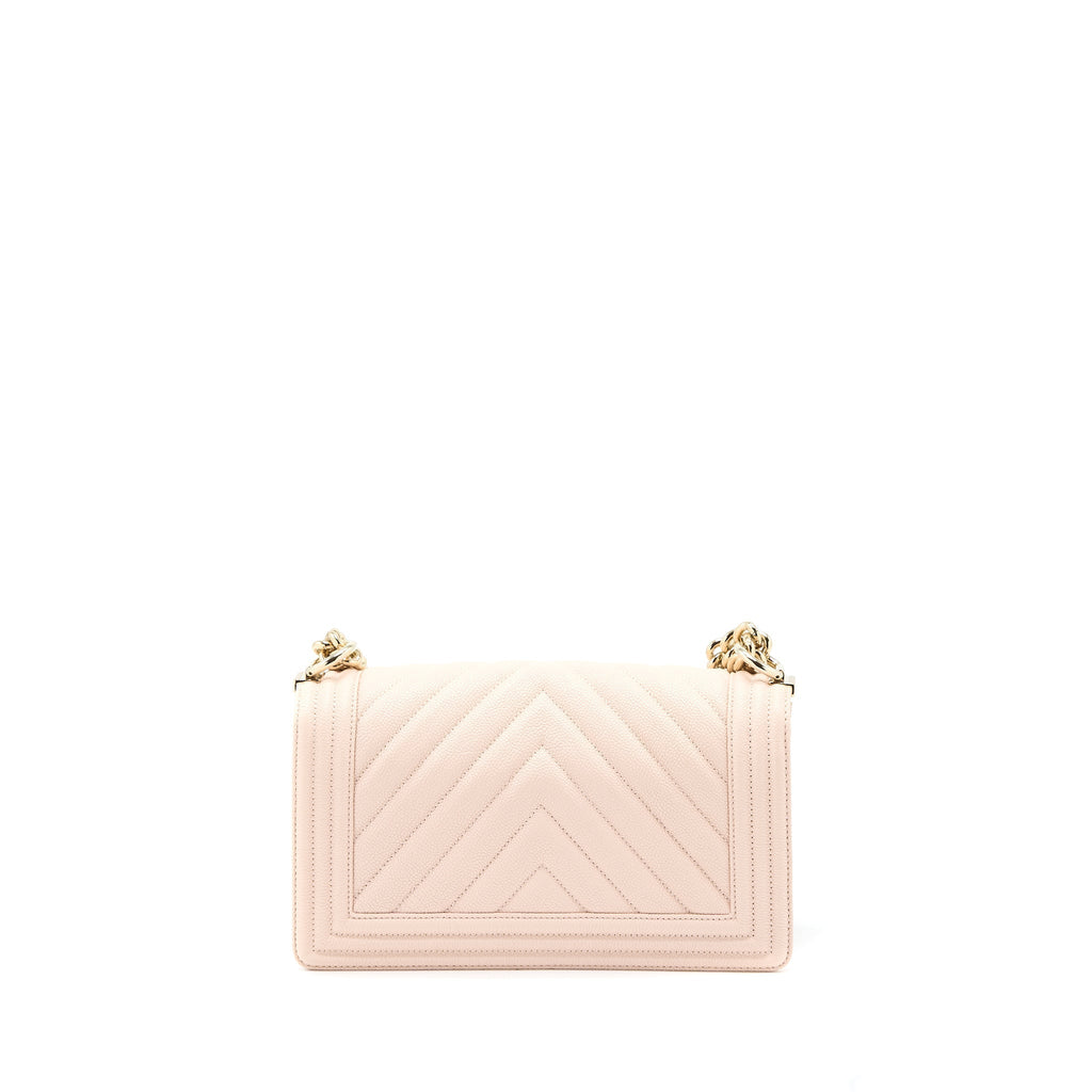 CHANEL MEDIUM BOY BAG CHEVRON CAVIAR LIGHT PINK LGHW