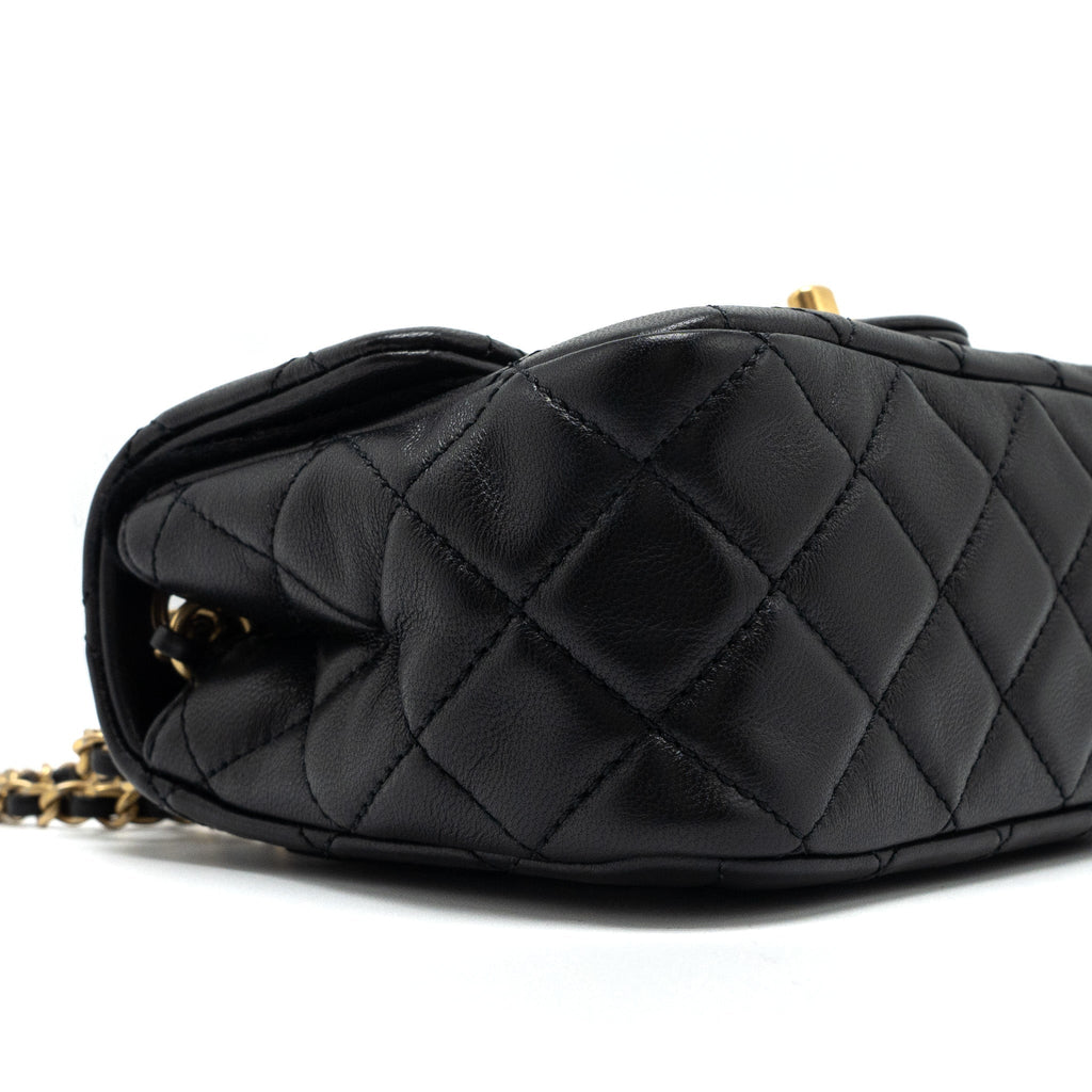 CHANEL PEARL CRUSH MINI SQUARE FLAP BAG LAMBSKIN BLACK BRUSHED GHW (MICROCHIP)