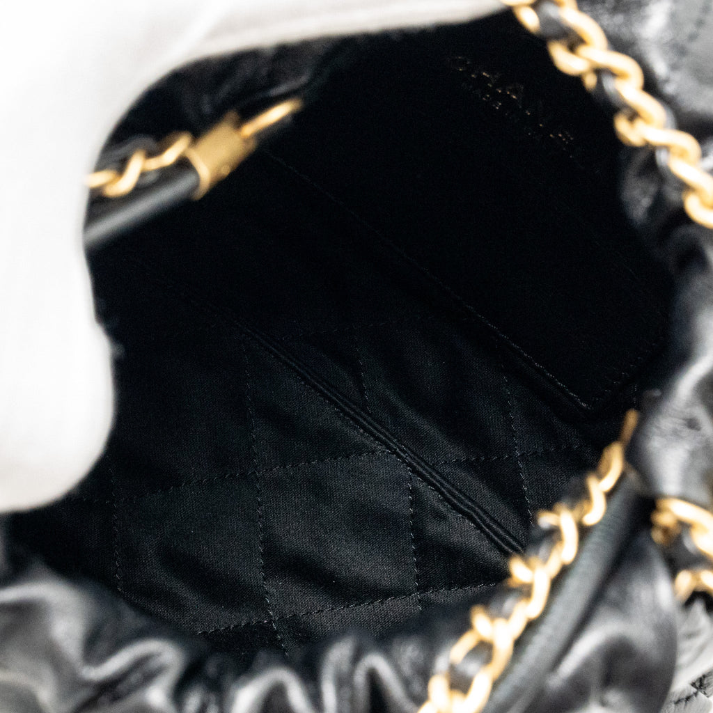 CHANEL 23S MINI 22 BAG WITH PEARL SHINY CALFSKIN GHW (MICROCHIP)
