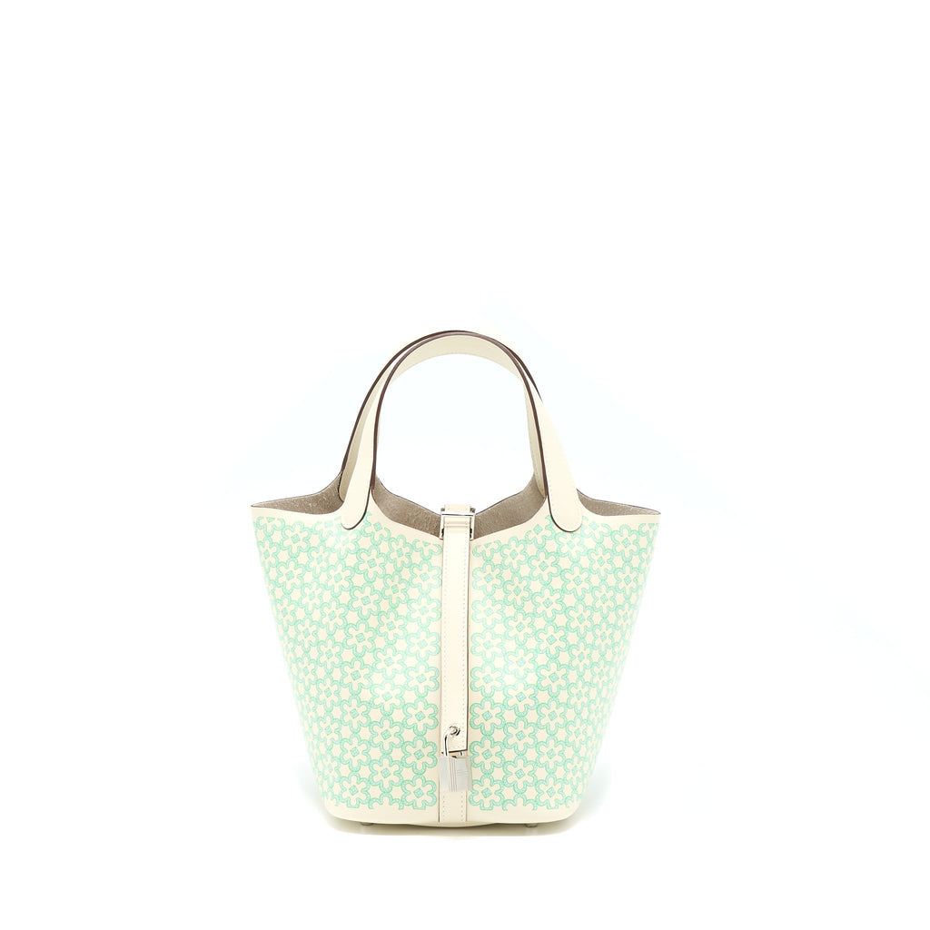 HERMES PICOTIN 18 LUCKY DAISY LOCK BAG SWIFT NATA/VERT/BLANC SHW