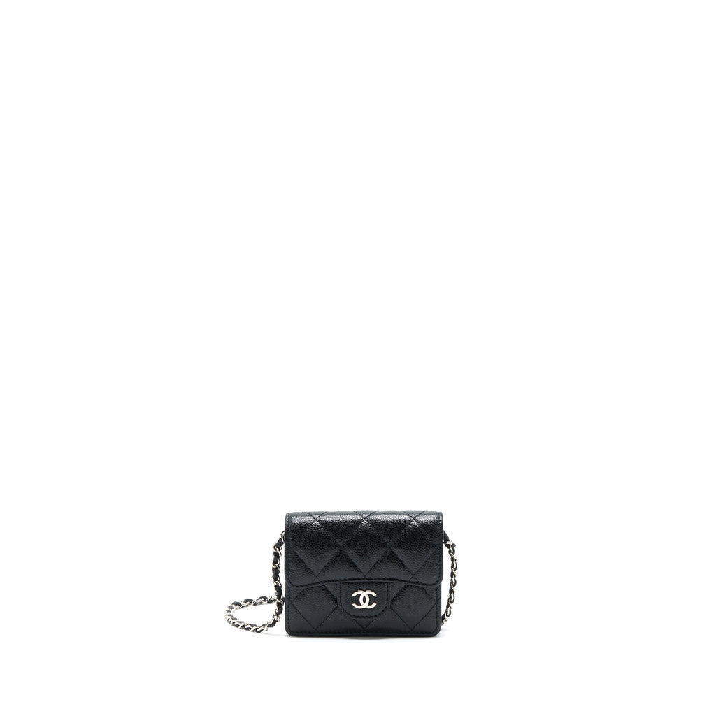 CHANEL CARD HOLDER WITH CHAIN BLACK CAVIAR SHW