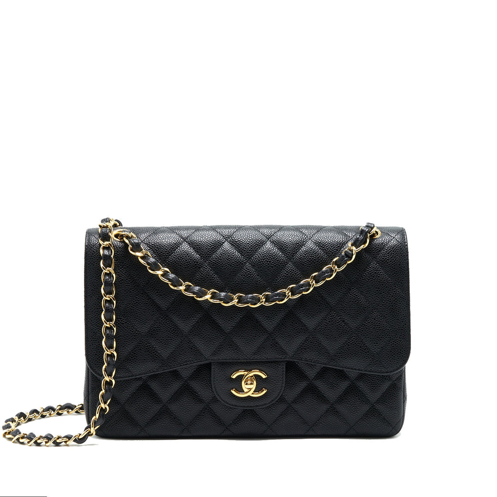CHANEL CLASSIC JUMBO DOUBLE FLAP BAG BLACK CAVIAR GHW