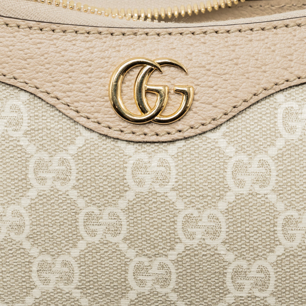 GUCCI OPHIDIA SMALL HANDBAG GG SUPREME CANVAS BEIGE/WHITE GHW