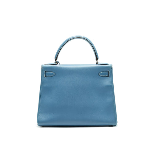HERMES VINTAGE KELLY 28 BLUE JEAN EPSOM IN SHW
