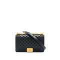 CHANEL MEDIUM BOY BAG CAVIAR BLACK BRUSHED GHW (MICROCHIP)