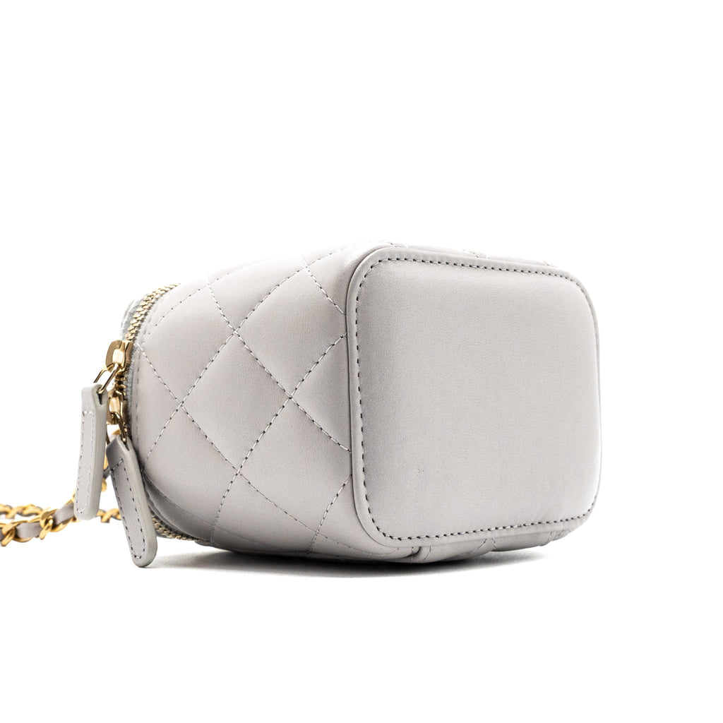 CHANEL TOP HANDLE MINI VANITY WITH CHAIN LIGHT GREY GHW