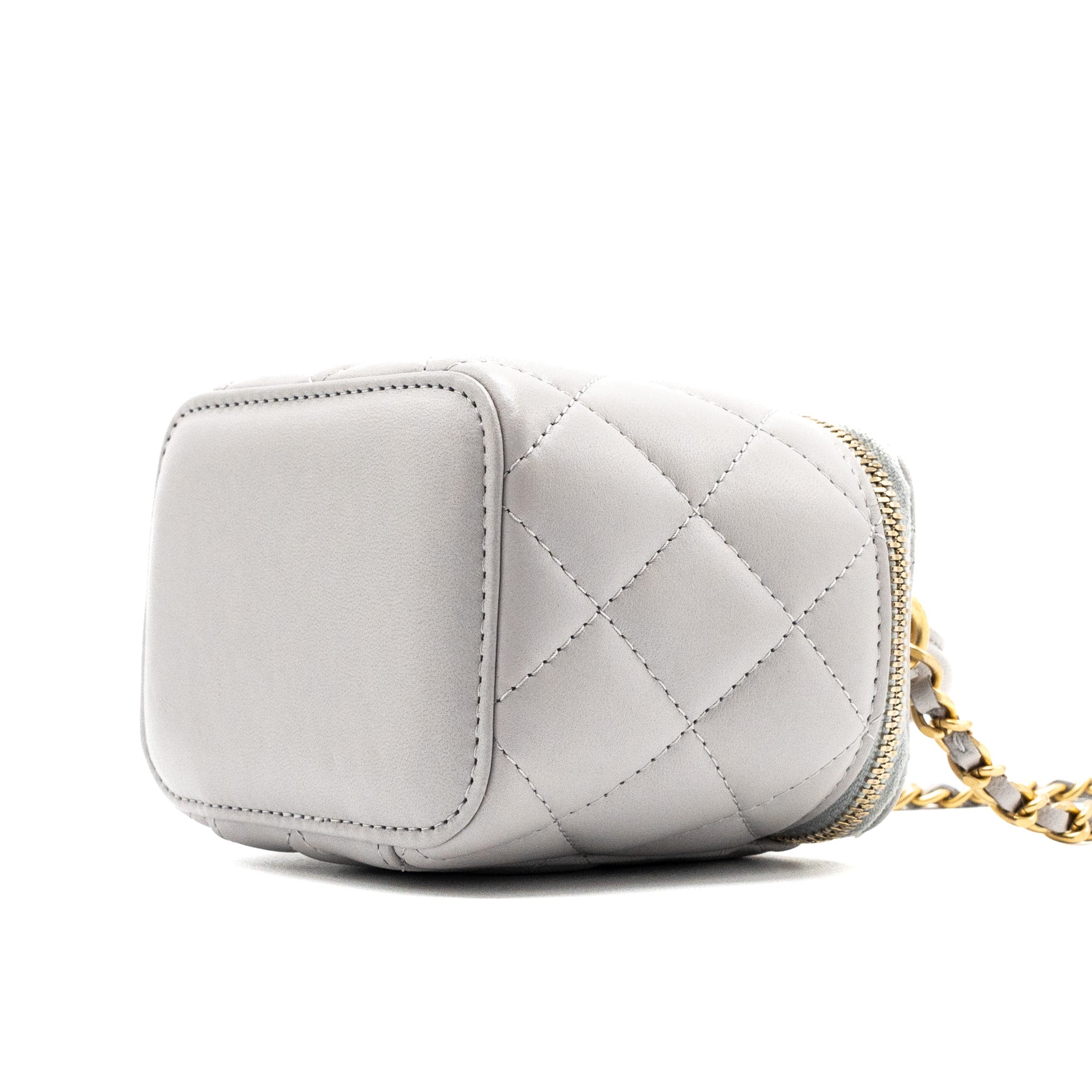 CHANEL TOP HANDLE MINI VANITY WITH CHAIN LIGHT GREY GHW