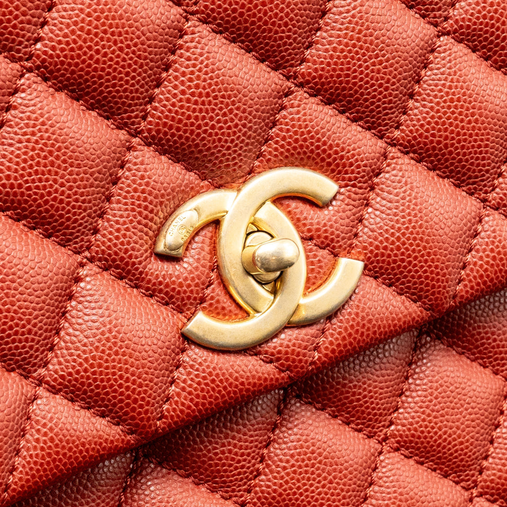 CHANEL LARGE COCO HANDLE WITH LIZARD HANDLE CAVIAR RED GHW