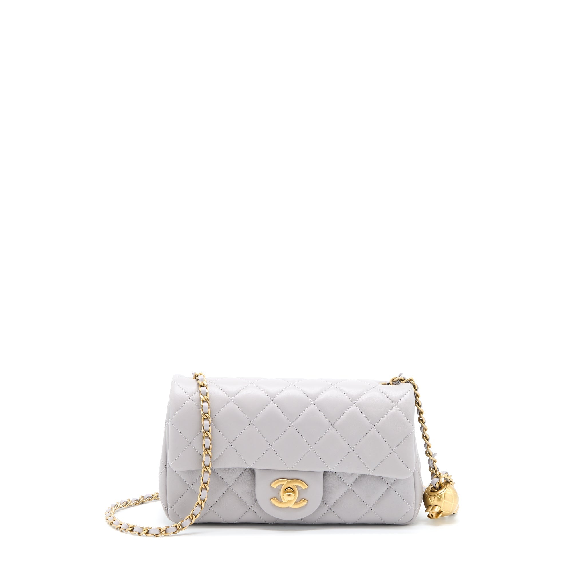 CHANEL PEARL CRUSH MINI RECTANGULAR LAMBSKIN GREY BRUSHED GHW (MICROCHIP)