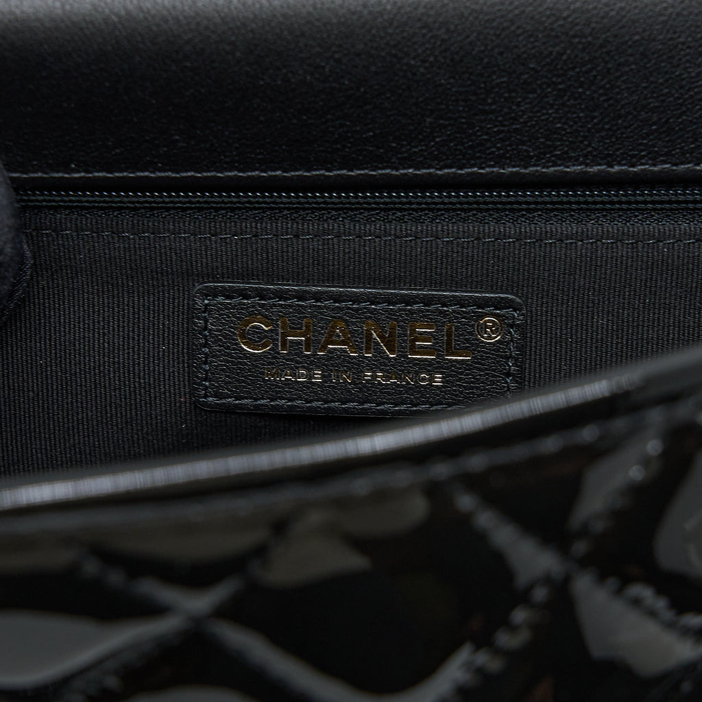 CHANEL 22K LARGE BACKPACK PATENT BLACK BRUSHED GHW (MICROCHIP)