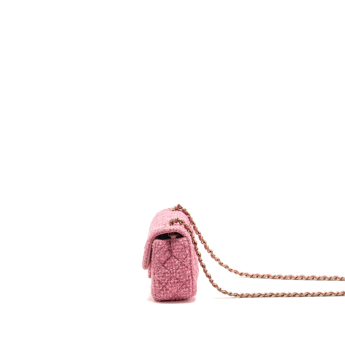 Chanel classic mini rectangular flap bag tweed pink LGHW (microchip)