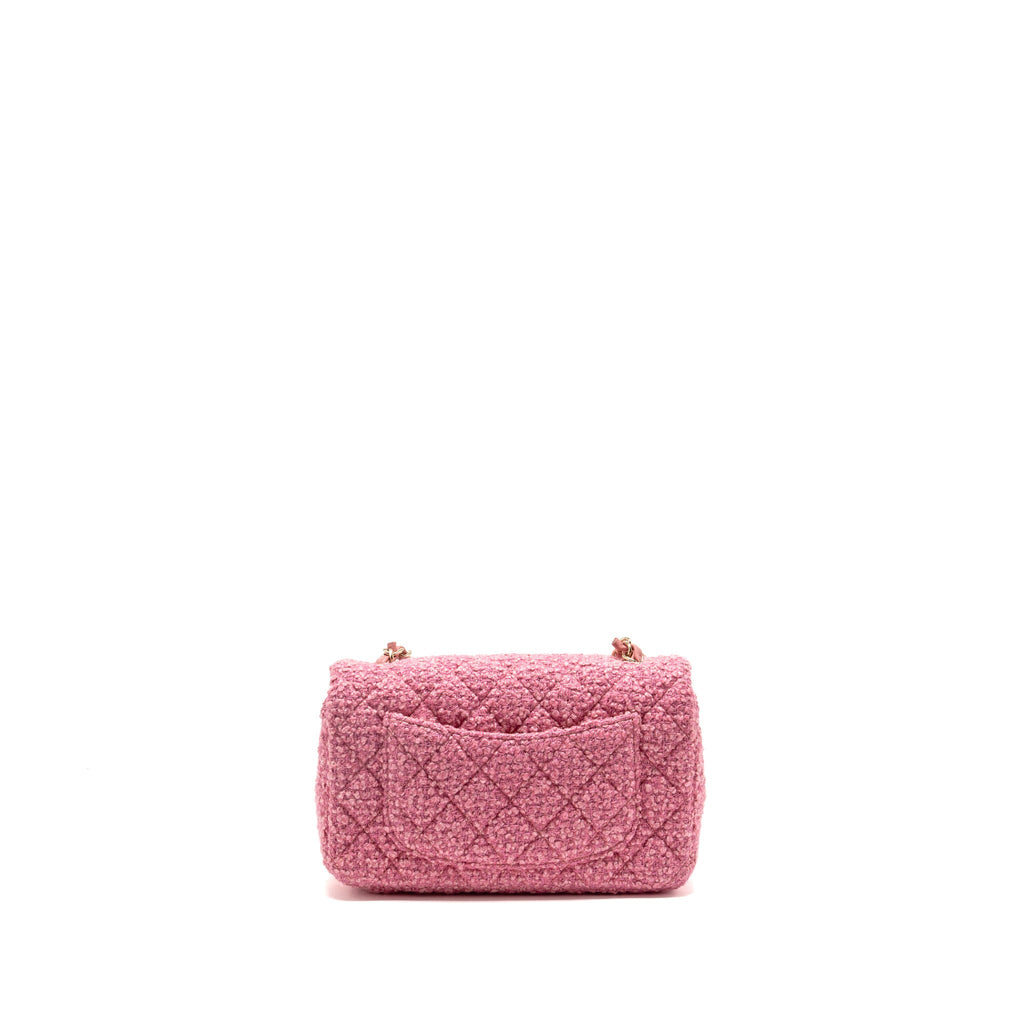 Chanel classic mini rectangular flap bag tweed pink LGHW (microchip)