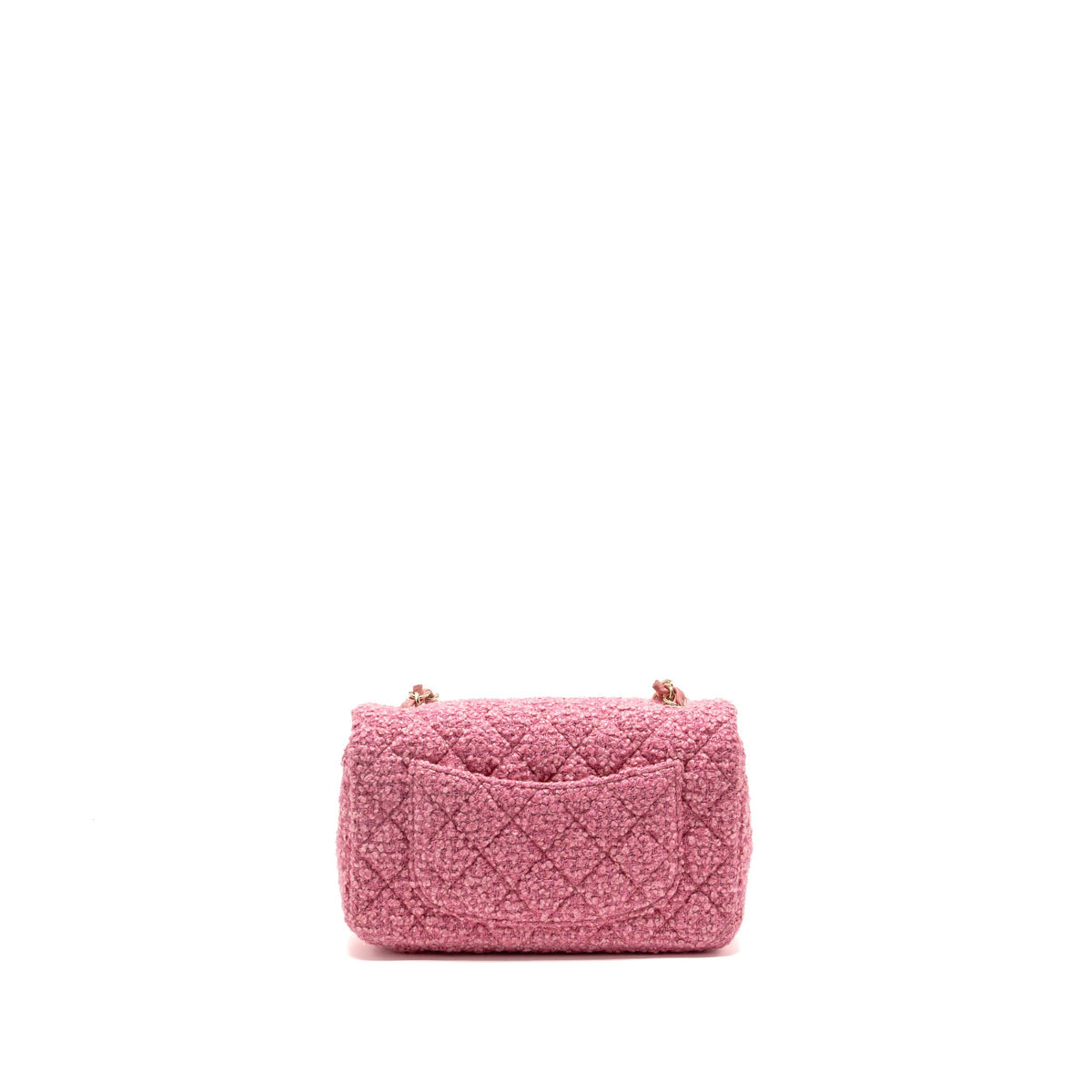 Chanel classic mini rectangular flap bag tweed pink LGHW (microchip)