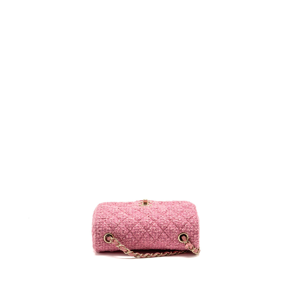 Chanel classic mini rectangular flap bag tweed pink LGHW (microchip)