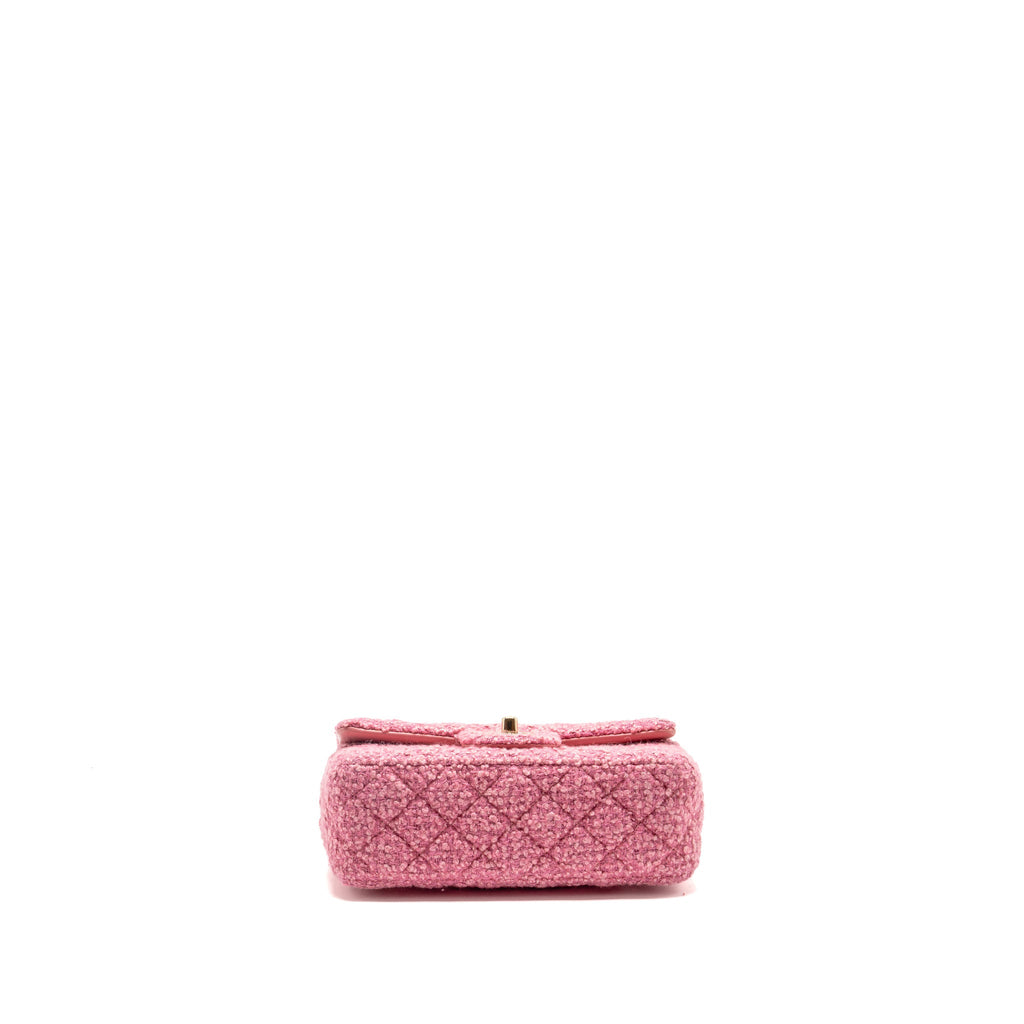 Chanel classic mini rectangular flap bag tweed pink LGHW (microchip)
