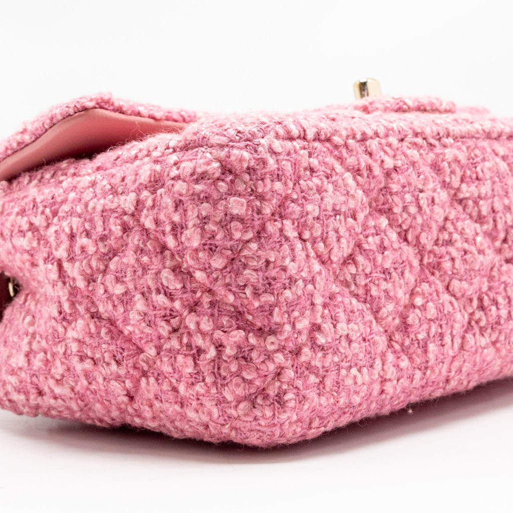 Chanel classic mini rectangular flap bag tweed pink LGHW (microchip)
