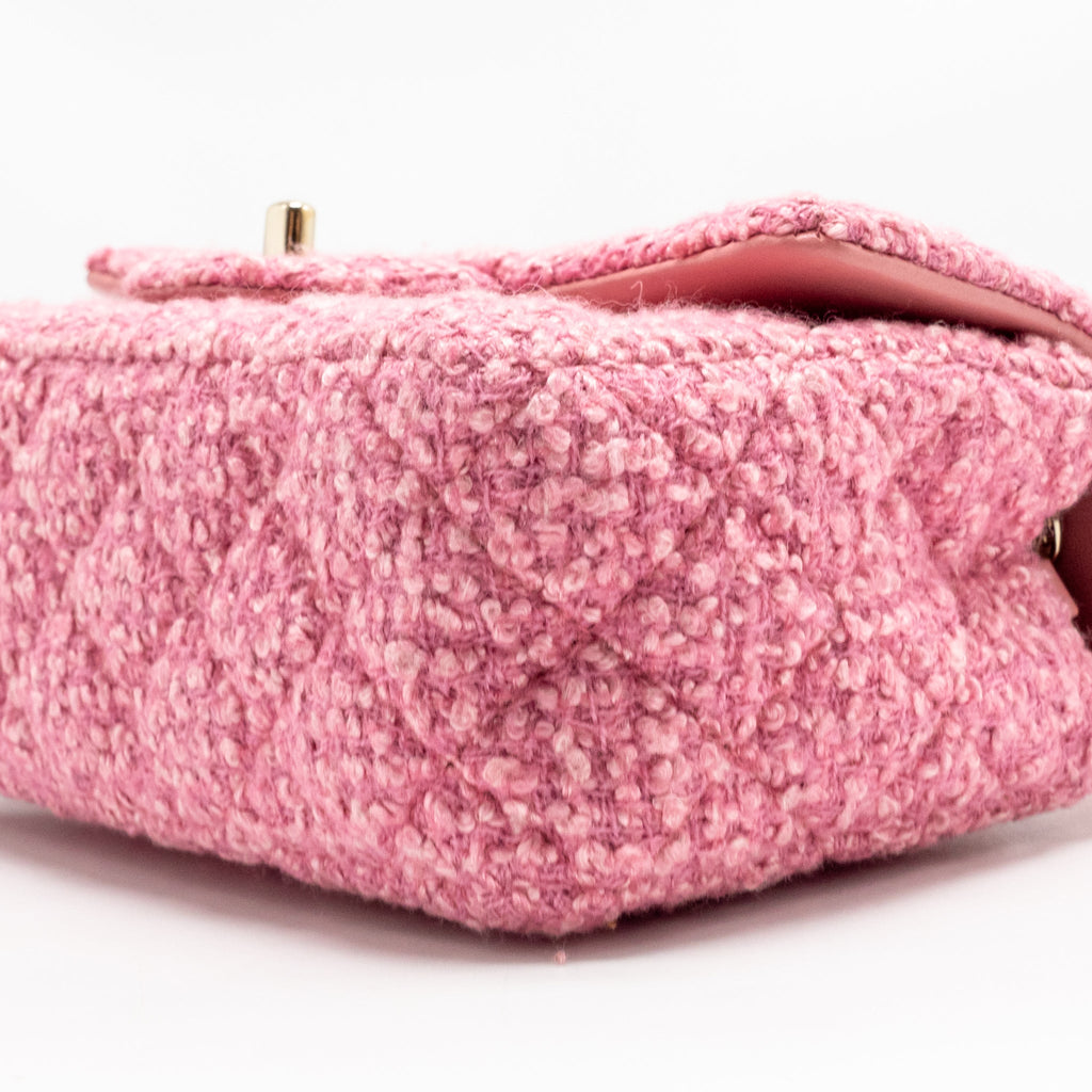Chanel classic mini rectangular flap bag tweed pink LGHW (microchip)