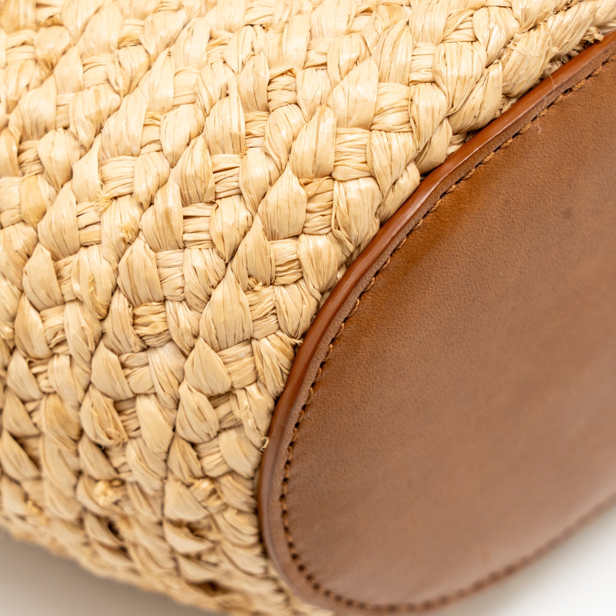SAINT LAURENT MINI BASKET BAG RAFFIA/CALFSKIN LEATHER BROWN GHW
