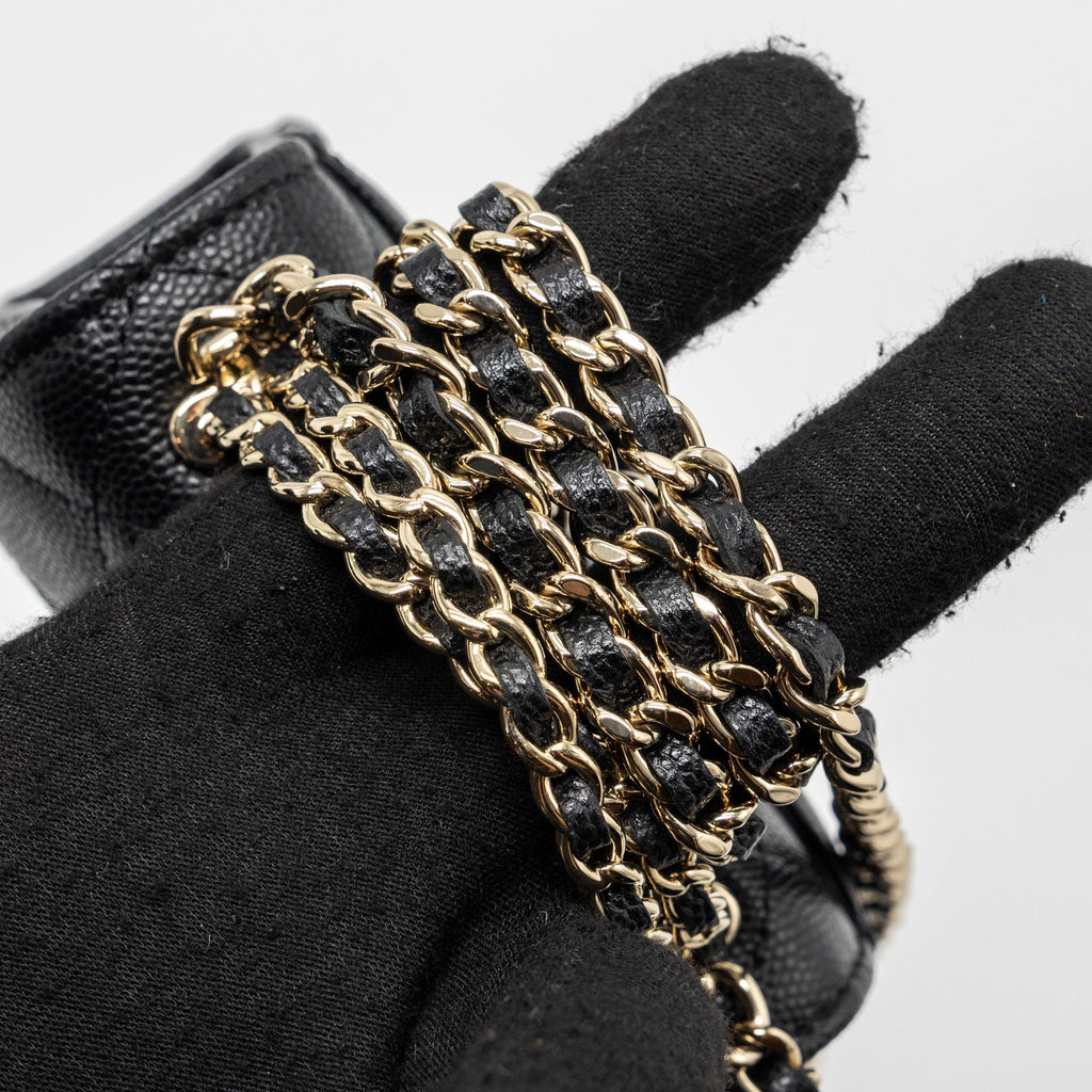 CHANEL TOP HANDLE MINI FLAP BAG CAVIAR BLACK LGHW (MICROCHIP)